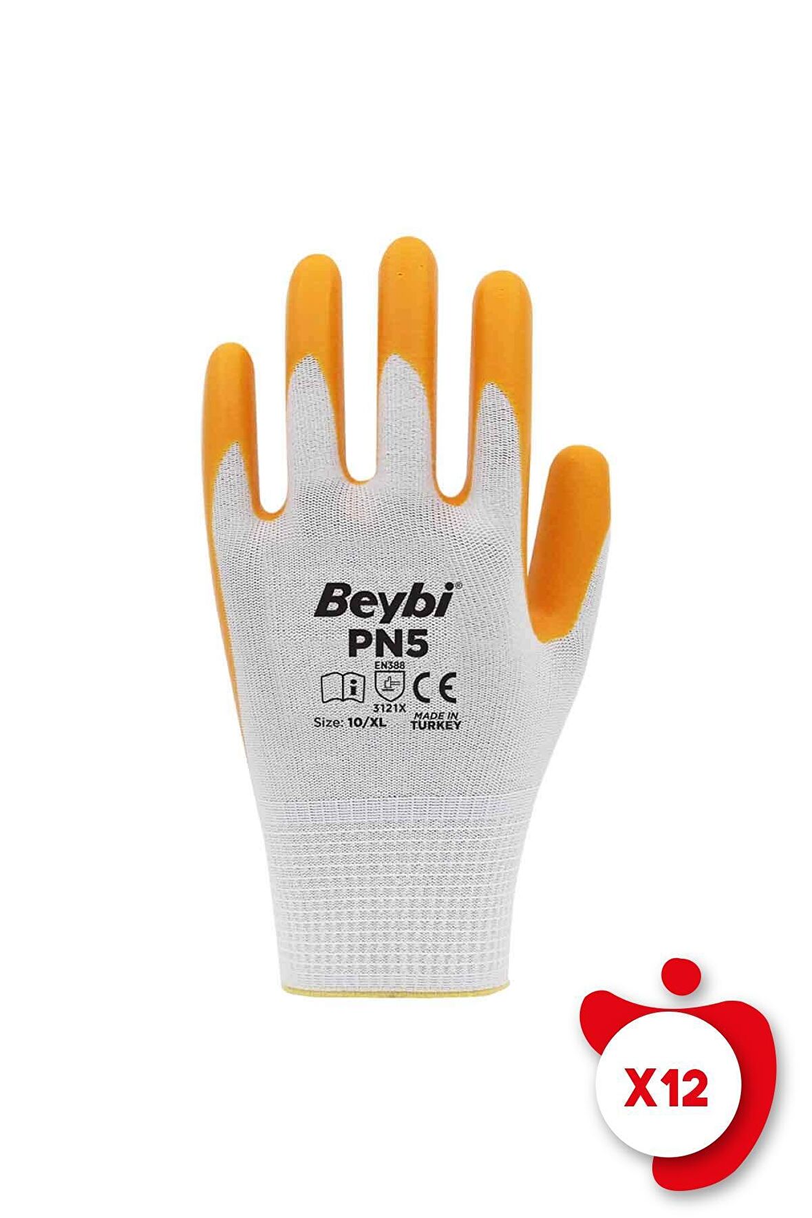 Beybi PN5 Sarı Polyester Örme Nitril İş Eldiveni 10 Beden 12 Çift