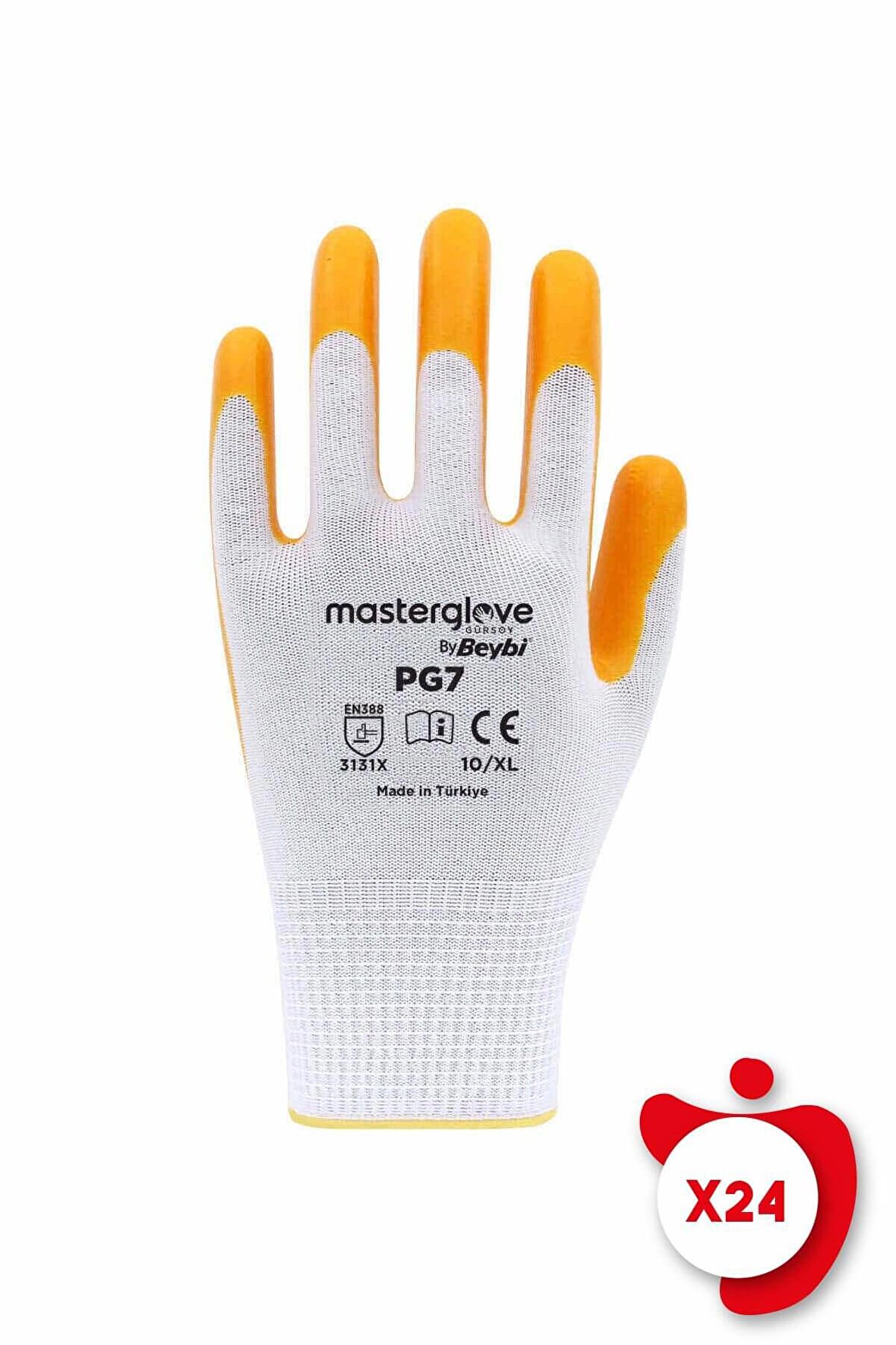 Master Glove PG7 Sarı Polyester Örme Nitril İş Eldiveni 9 Beden 24 Çift