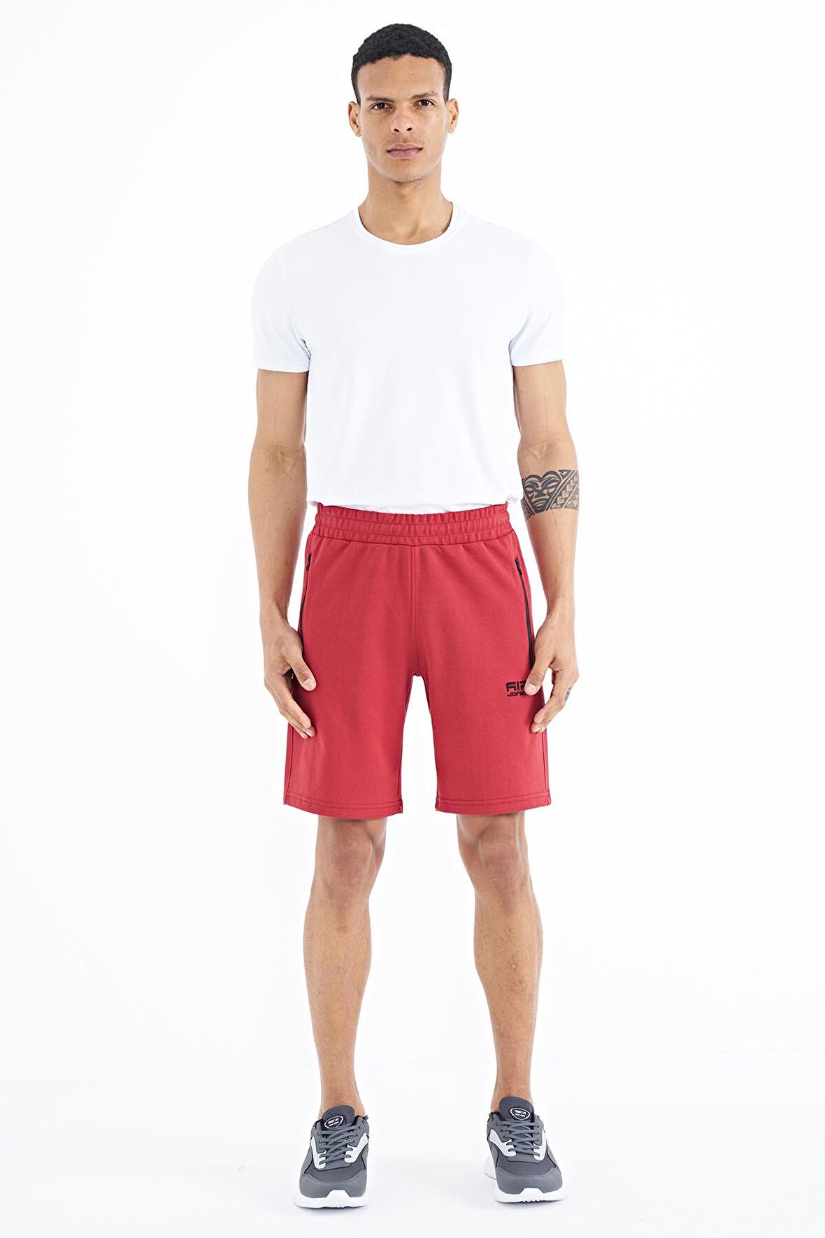 Kırmızı Fermuar Cepli Bağcıklı Standart Kalıp Erkek Şort - 81239 | S