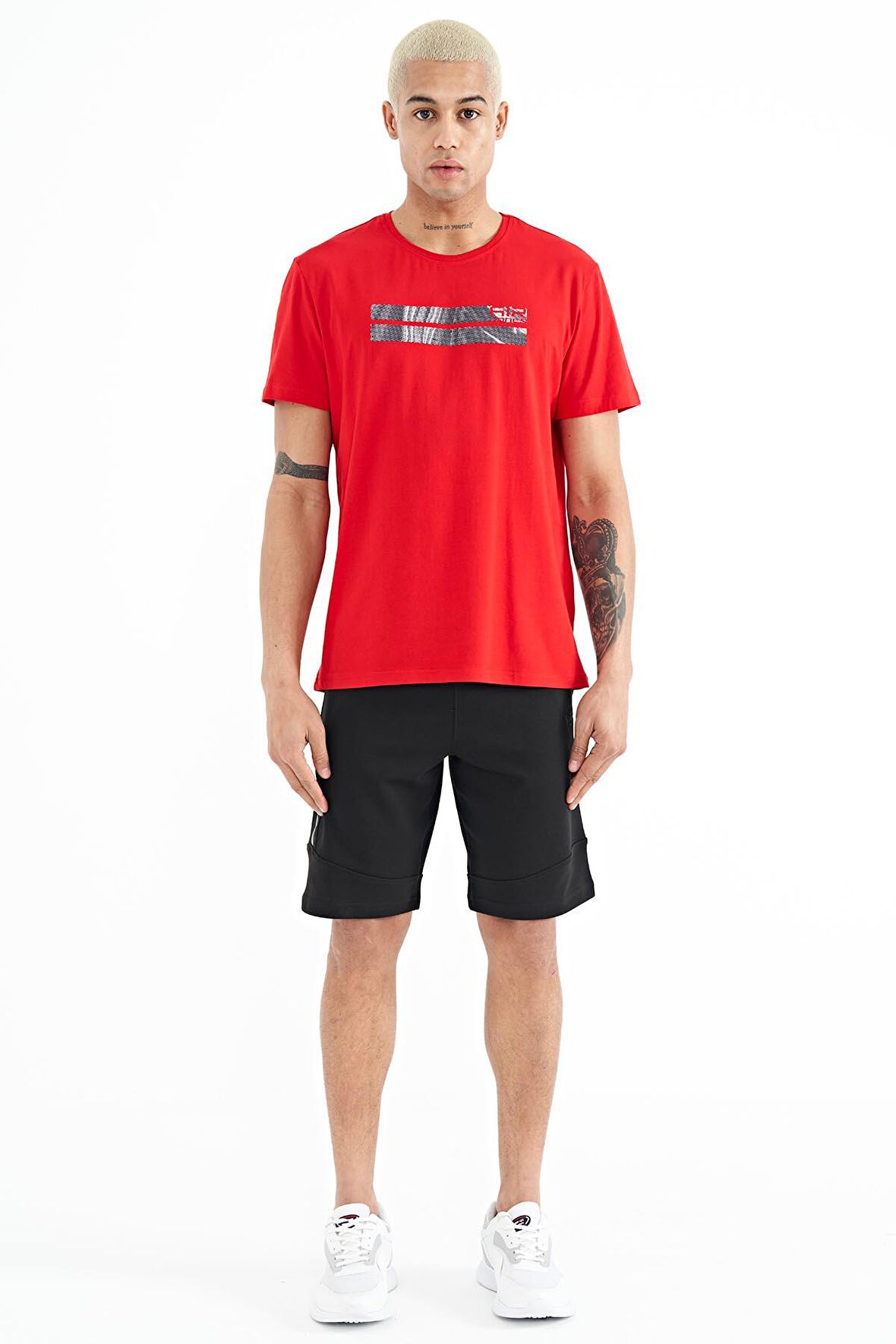 Siyah Baskılı Detaylı Bağcıklı Erkek Şort - 81246 | M