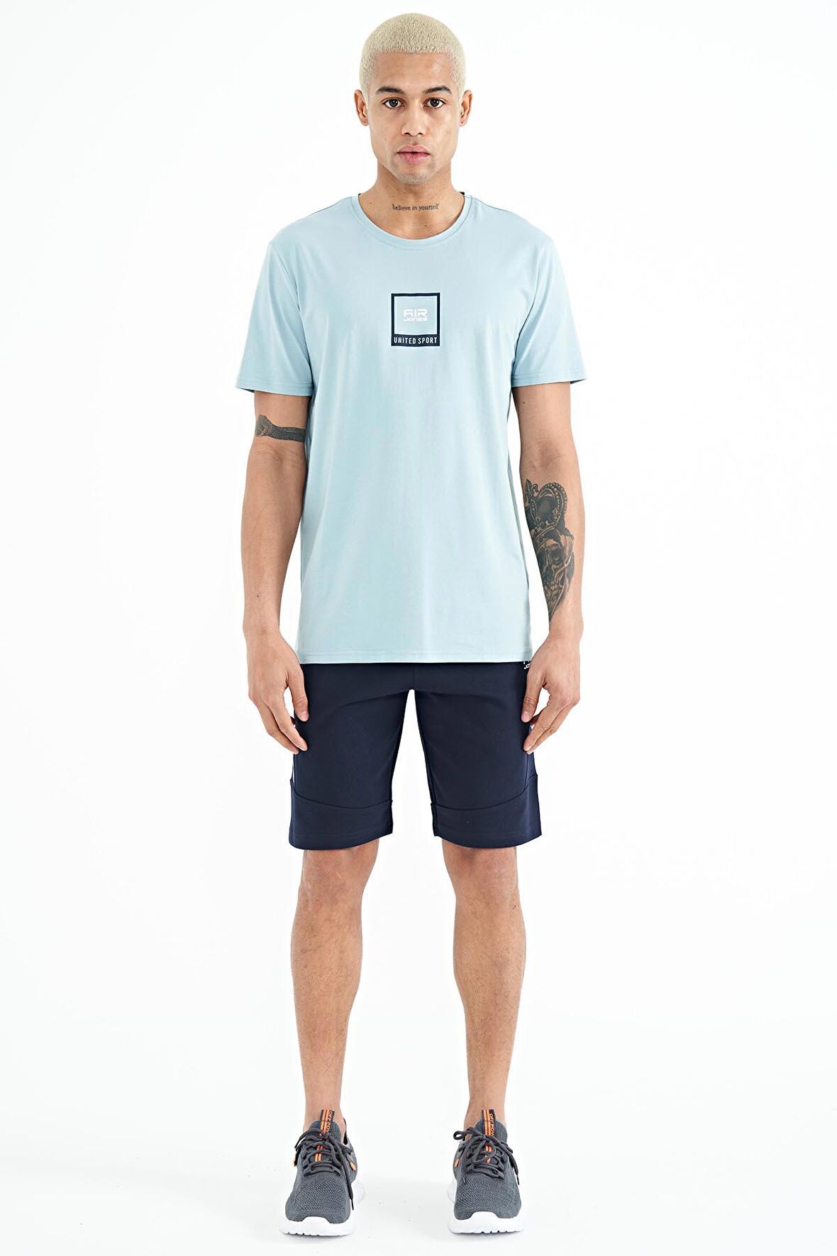 İndigo Baskılı Detaylı Bağcıklı Erkek Şort - 81246 | S