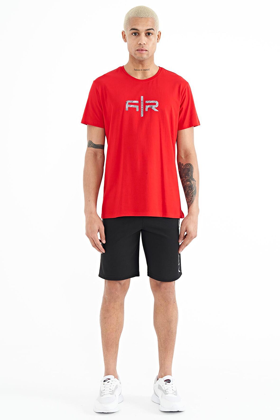 Siyah Yan Baskılı Bağcıklı Standart Kalıp Erkek Şort - 81245 | S