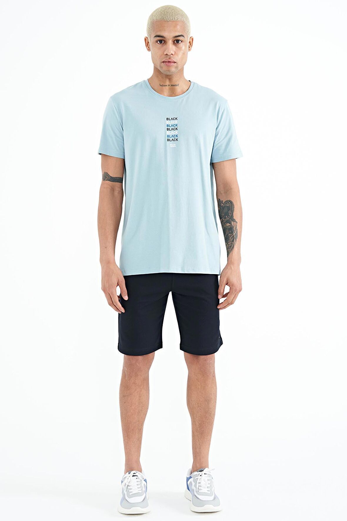 Lacivert Yan Baskılı Bağcıklı Standart Kalıp Erkek Şort - 81245 | M