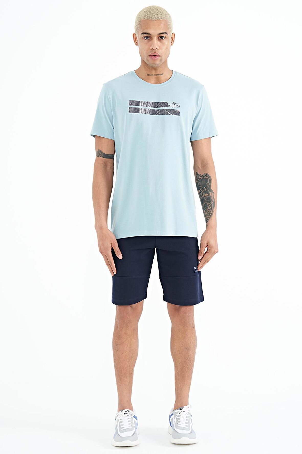 İndigo Fermuar Cepli Baskılı Standart Kalıp Erkek Şort - 81243 | S