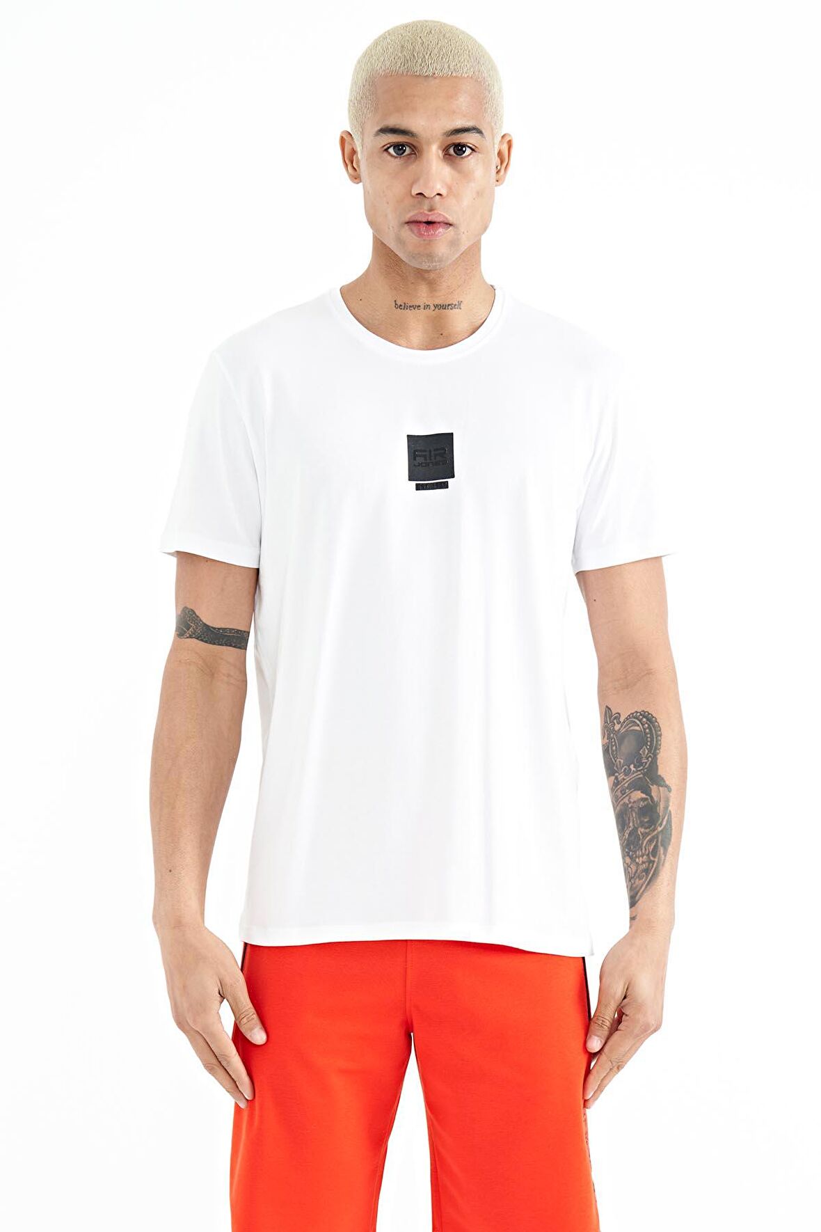 Beyaz Minimal Baskılı O Yaka Standart Kalıp Erkek T-Shirt - 88210 | S