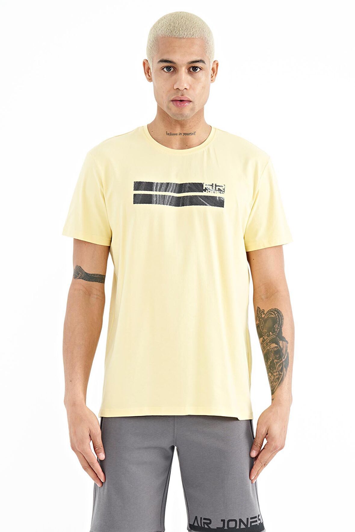 Sarı Baskılı Standart Kalıp O Yaka Erkek T-Shirt - 88204 | S