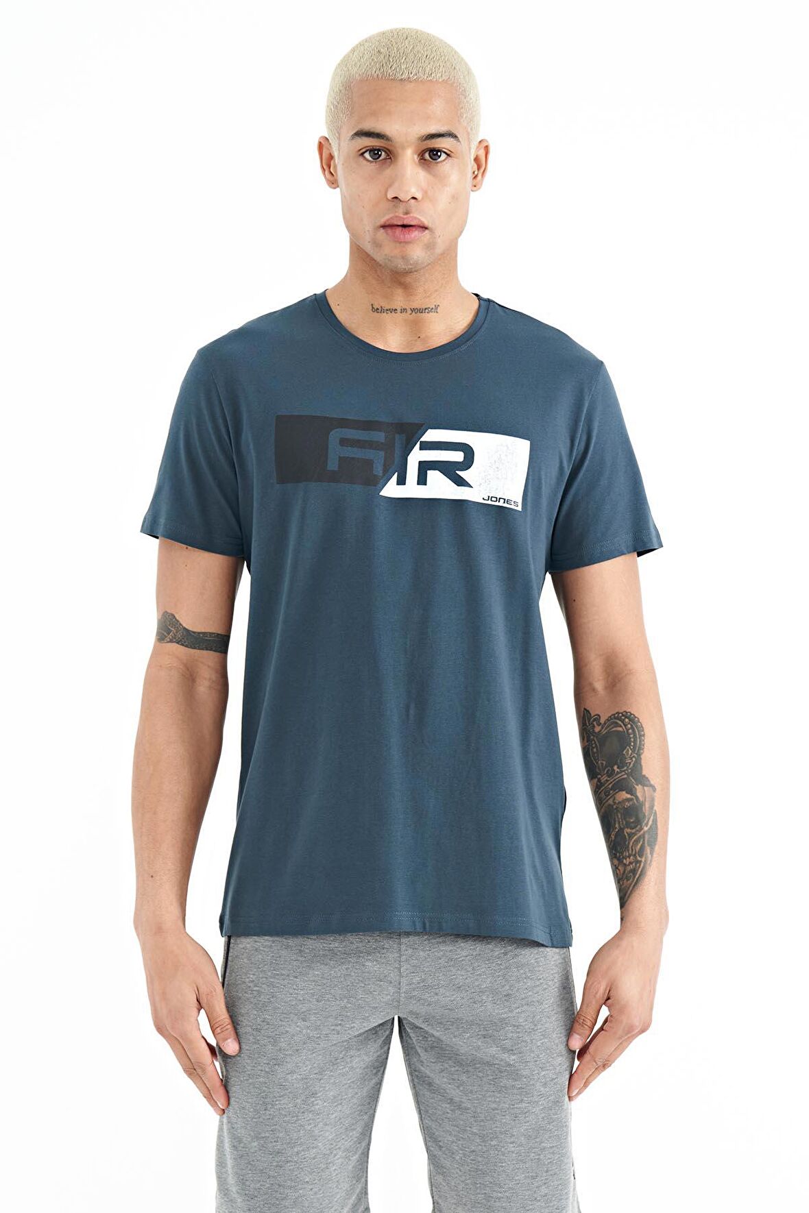 Orman Yeşili Baskı Detaylı O Yaka Standart Kalıp Erkek T-Shirt - 88205 | M