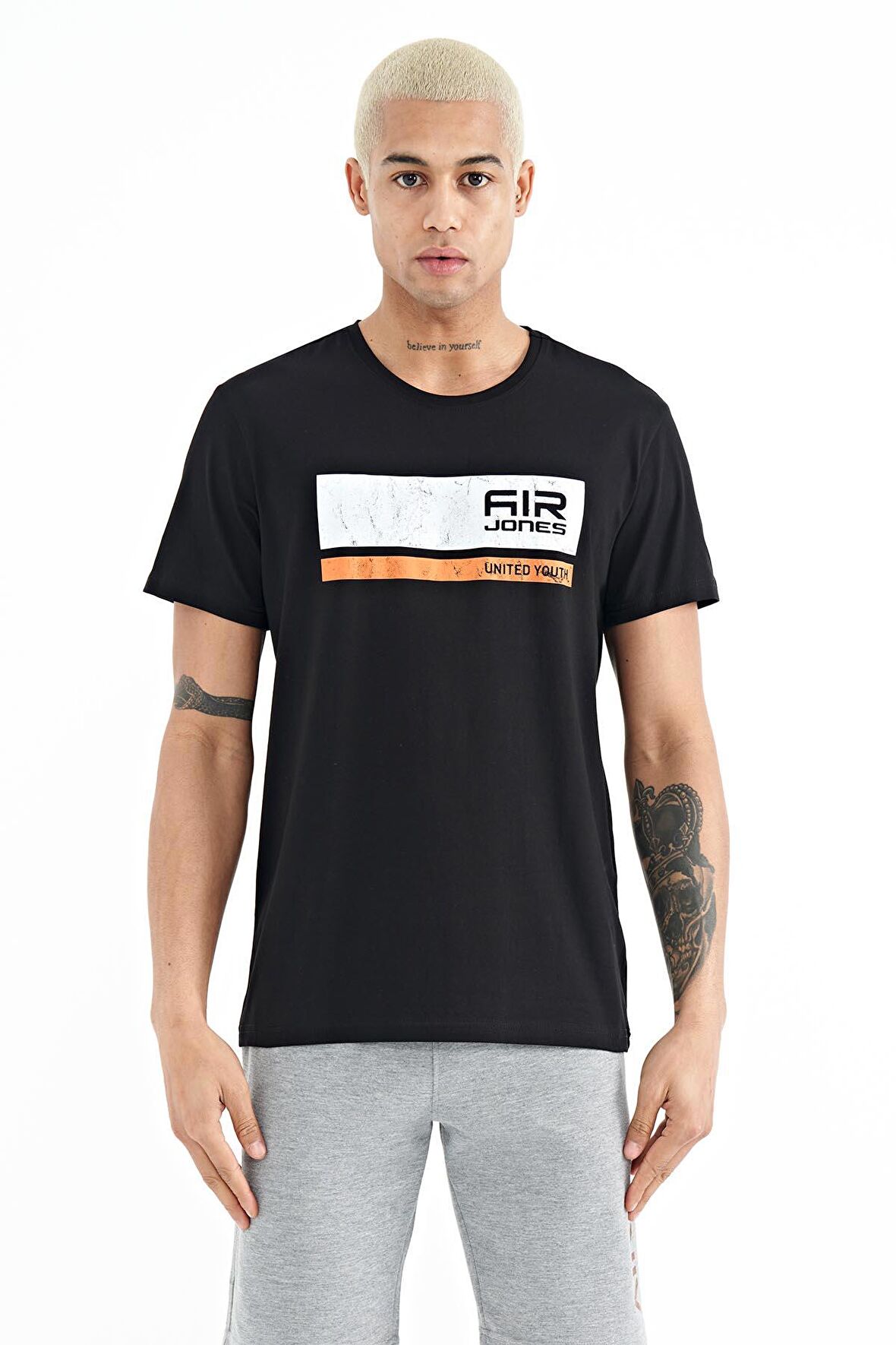 Siyah Baskılı Standart Kalıp O Yaka Erkek T-shirt - 88221 | L