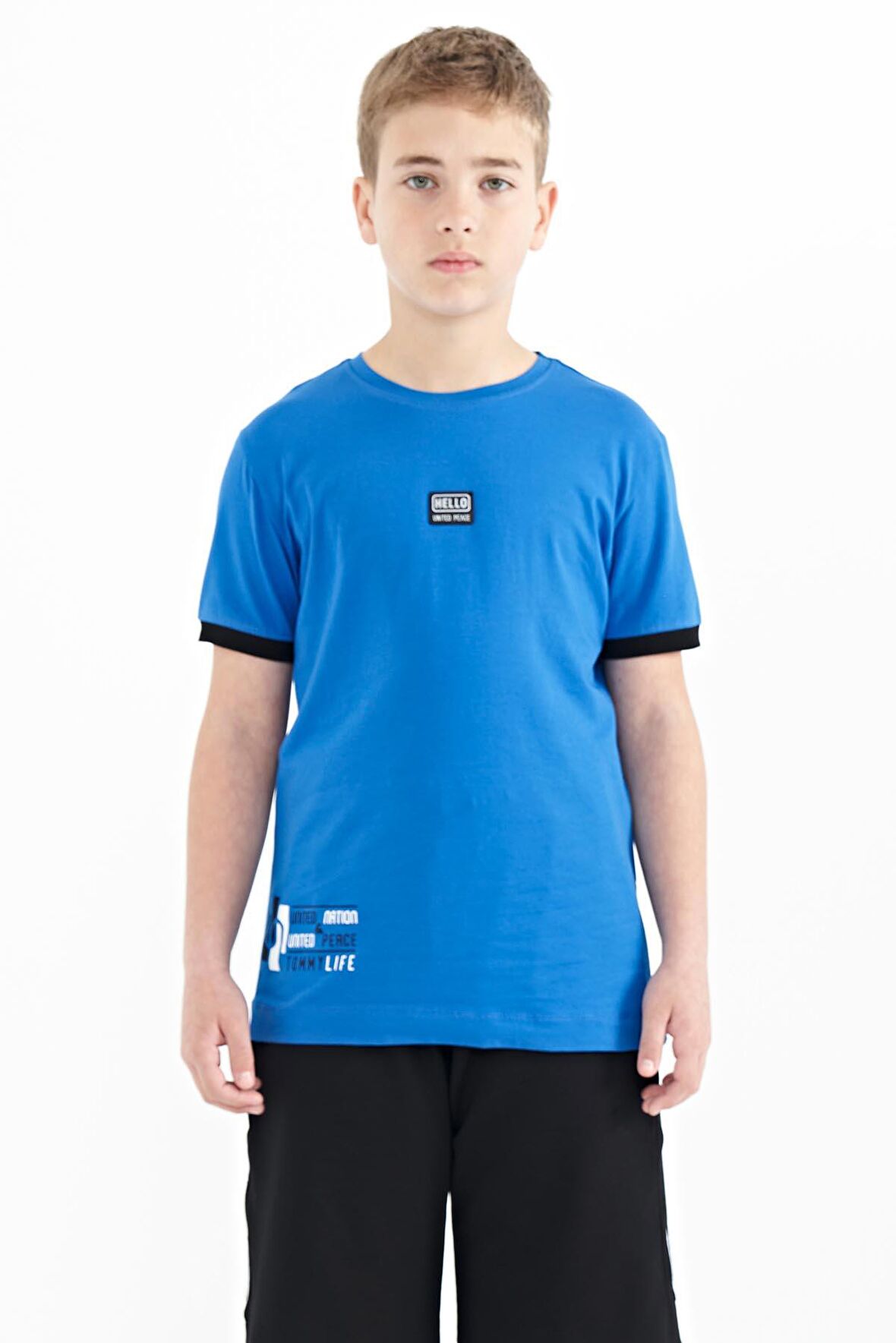 Saks Baskılı Standart Kalıp O Yaka Erkek Çocuk T-Shirt - 11097 | 5-6