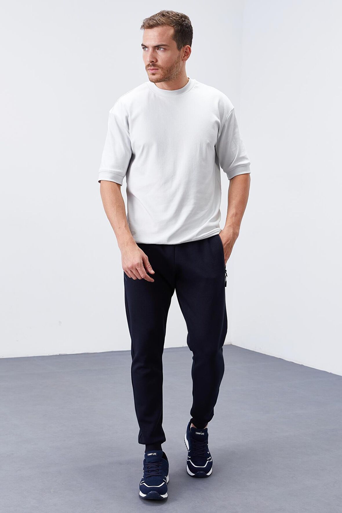 Lacivert Fermuar Cepli Slim Fit Jogger Erkek Eşofman Alt - 84742 | XS