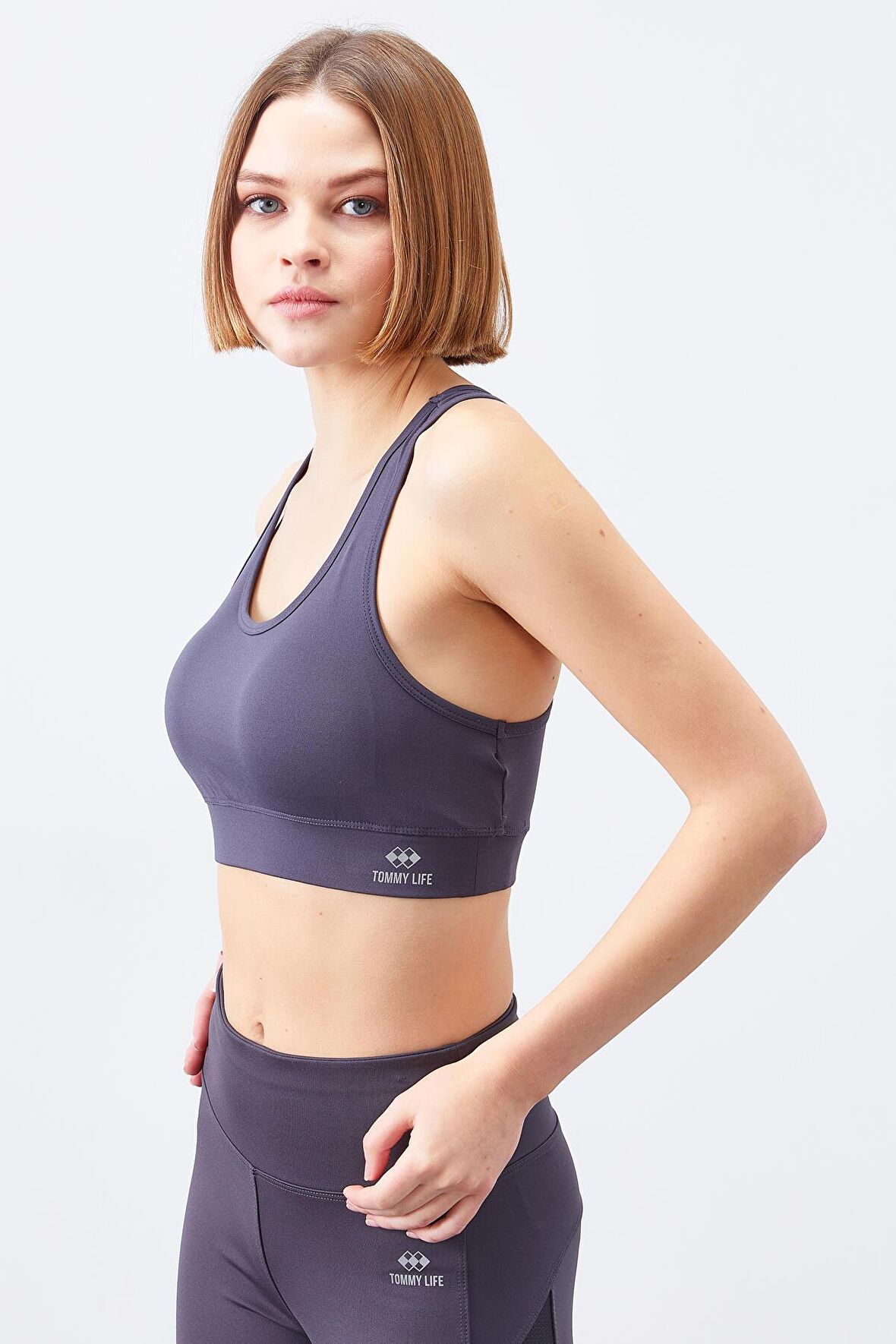 Tommy Life Antrasit Sırt Detaylı Dar Kalıp U Yaka Kadın Spor Büstiyer - 97120 | XL