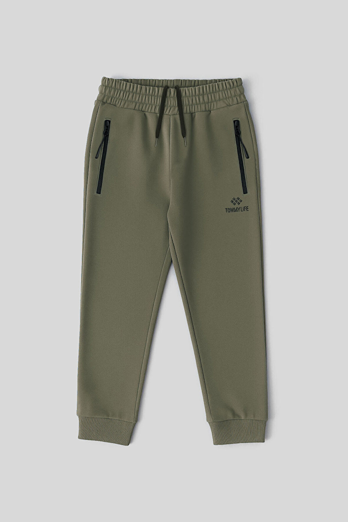 Haki Fermuarlı Standart Fit İnce Erkek Çocuk Eşofman Alt - 64042