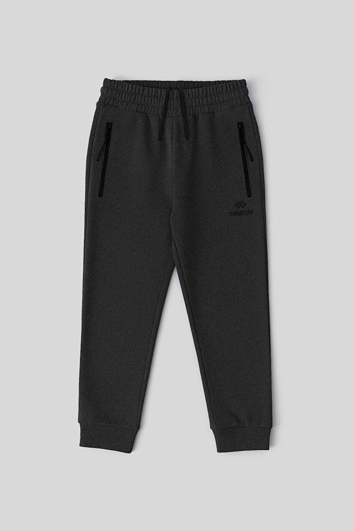 Antrasit Melanj Erkek Çocuk Jogger Fermuarlı Cep Standart Kalıp Manşetli Eşofman Alt - 64042