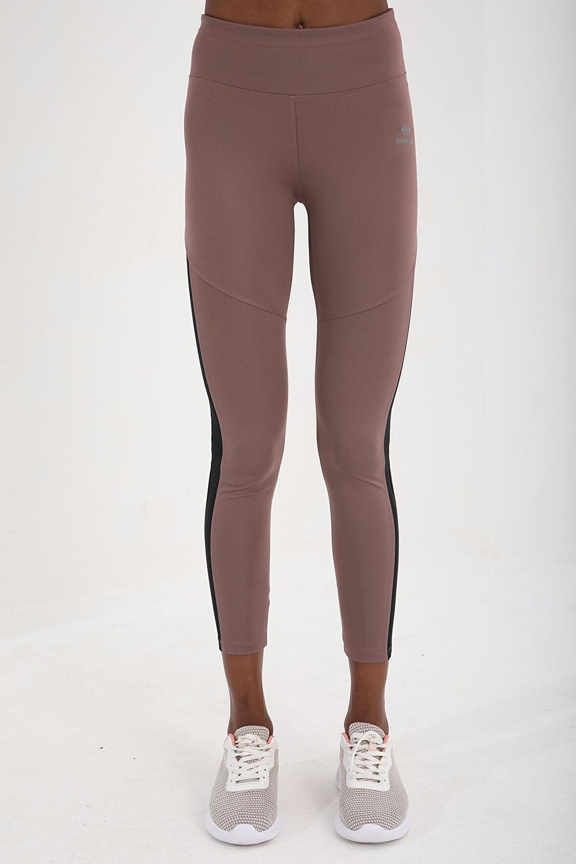 Gül Kurusu Yüksek Bel Toparlayıcı Şerit Detaylı Slim Fit Dar Paça Kadın Tayt - 94542 | L