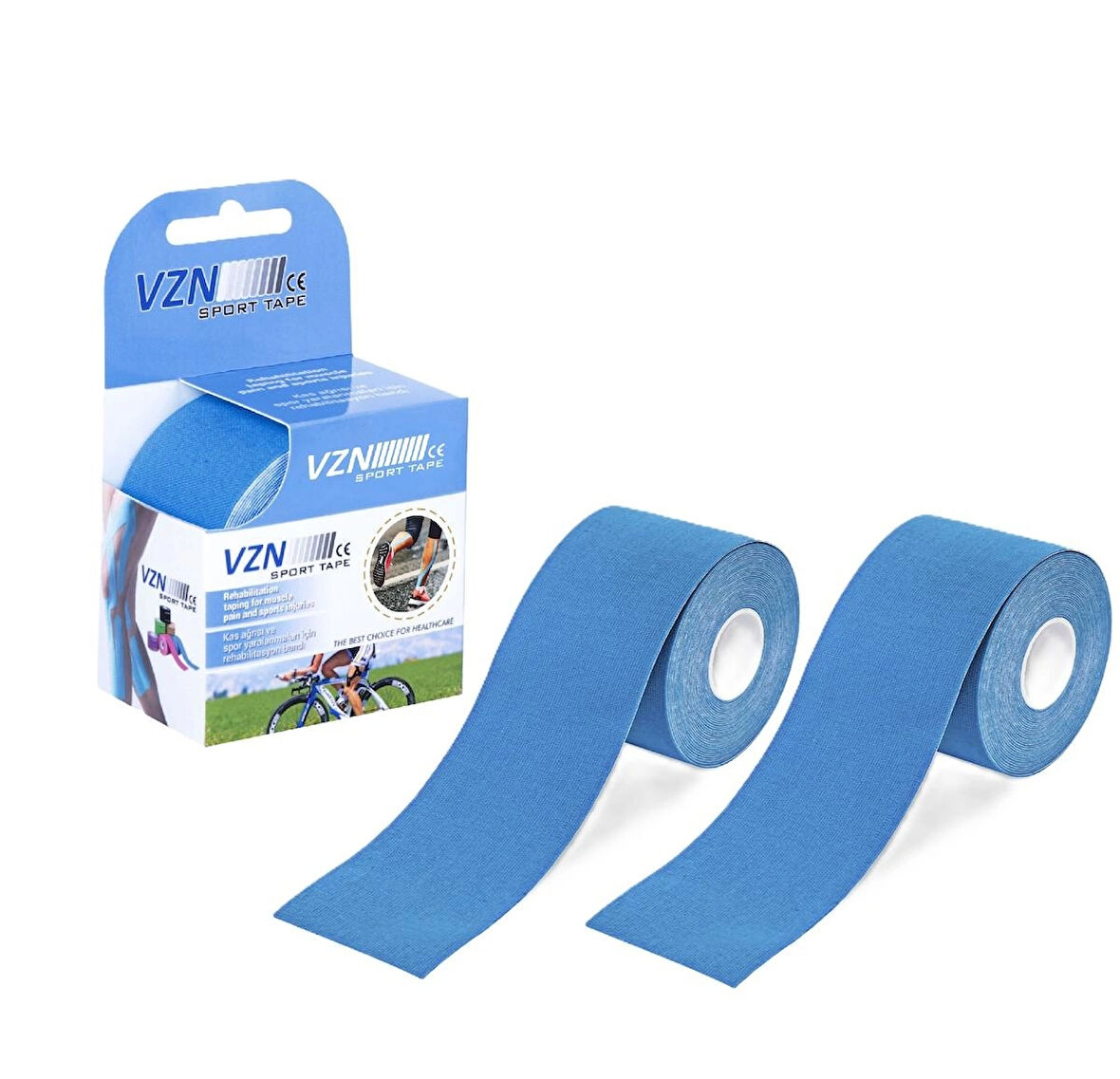 VZN | Spor Terapi – Kinezyo Bandı | 5m x 5cm | Suya Dayanıklı, Esnek Kas Desteği | Mavi (2 Kutu Gönderilir)