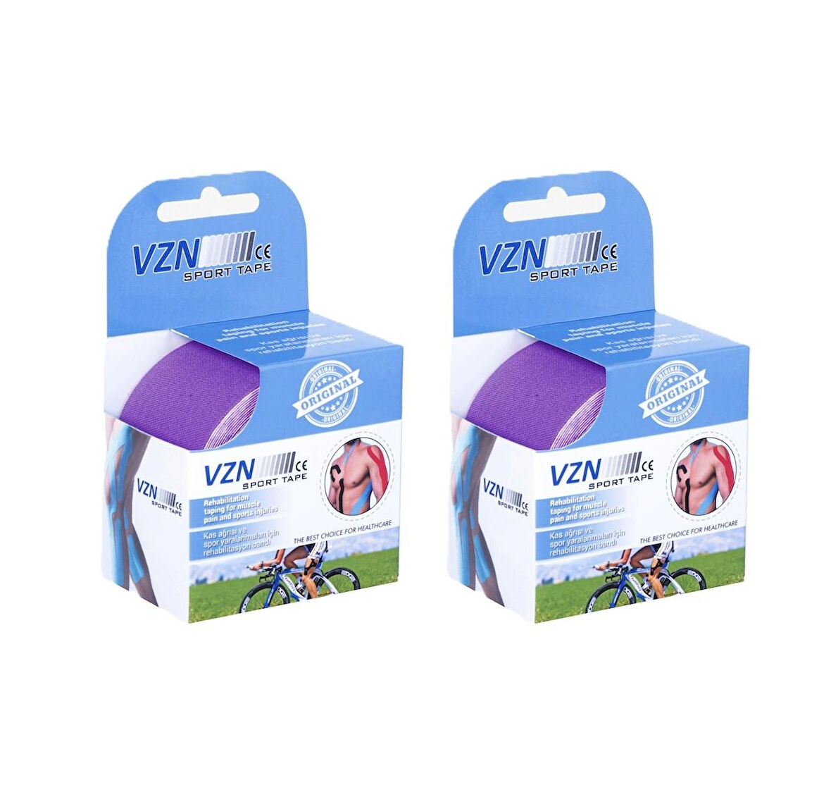 VZN Spor Terapi – Kinezyo Bandı | 5m x 5cm | Suya Dayanıklı, Esnek Kas Desteği | Mor (2 Kutu Gönderilir)