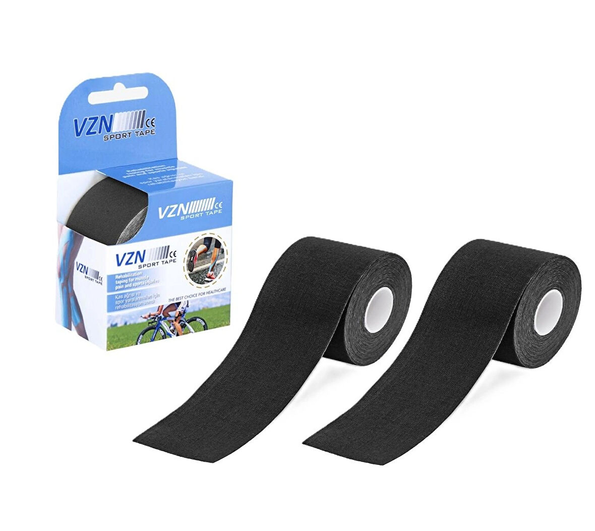 VZN | Spor Terapi – Kinezyo Bandı | 5m x 5cm | Suya Dayanıklı, Esnek Kas Desteği | Siyah (2 Kutu Gönderilir)