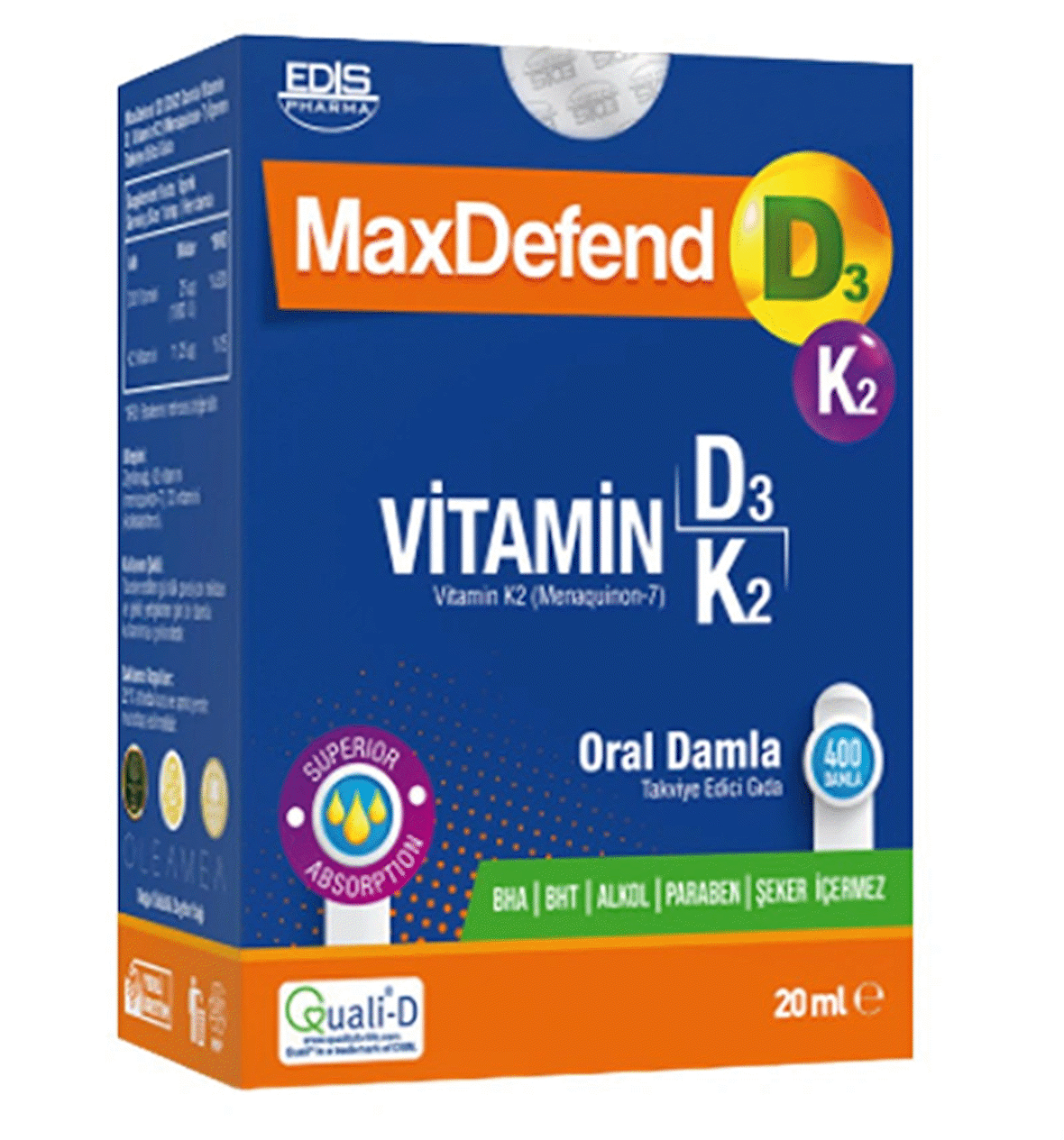 MaxDefend Vitamin D3 K2 Oral 20 ml Damla