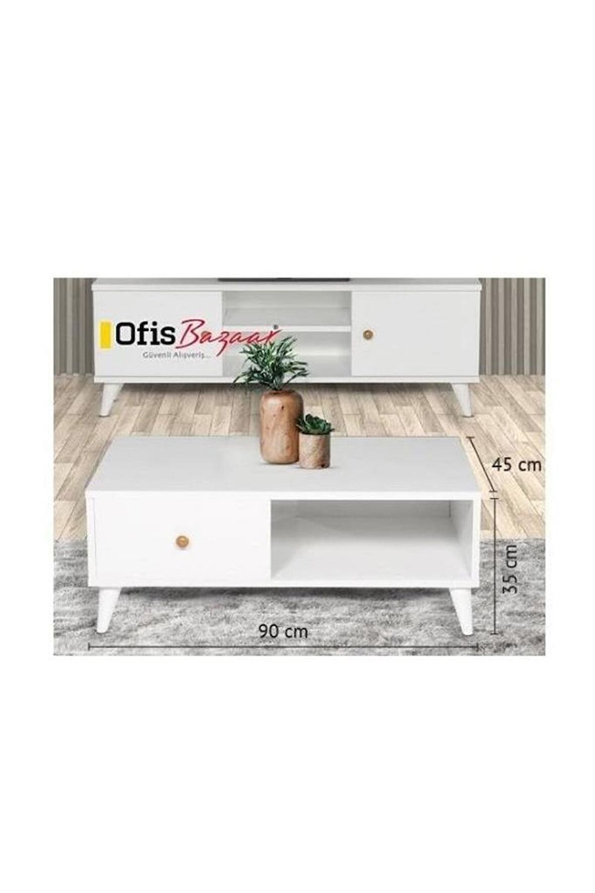 Ofis Bazaar Orta Sehpa Beyaz 90x35x45