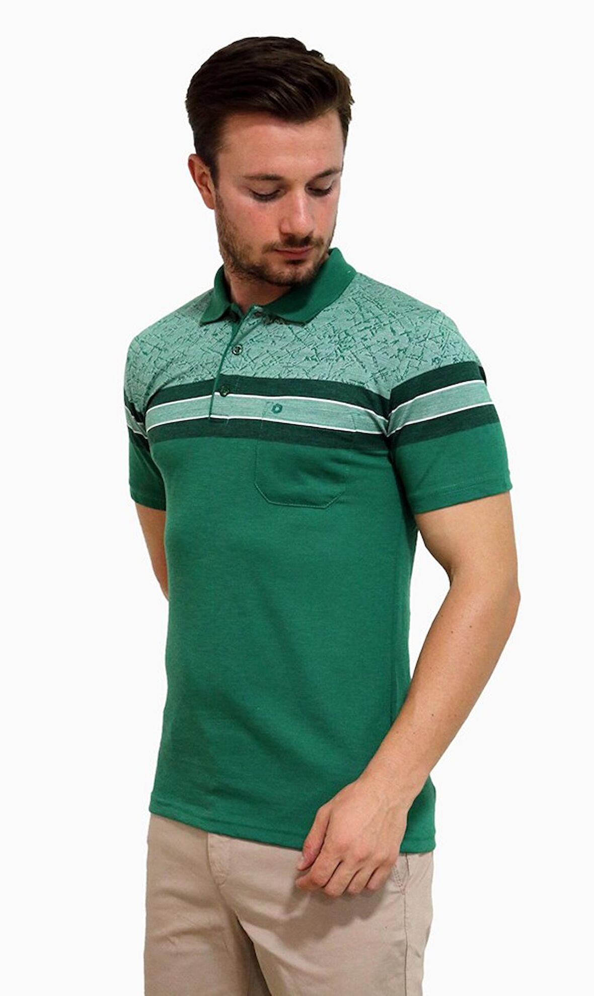 Diandor Erkek Polo Yaka T-shirt Yeşil-Nefti-Beyaz 2217009