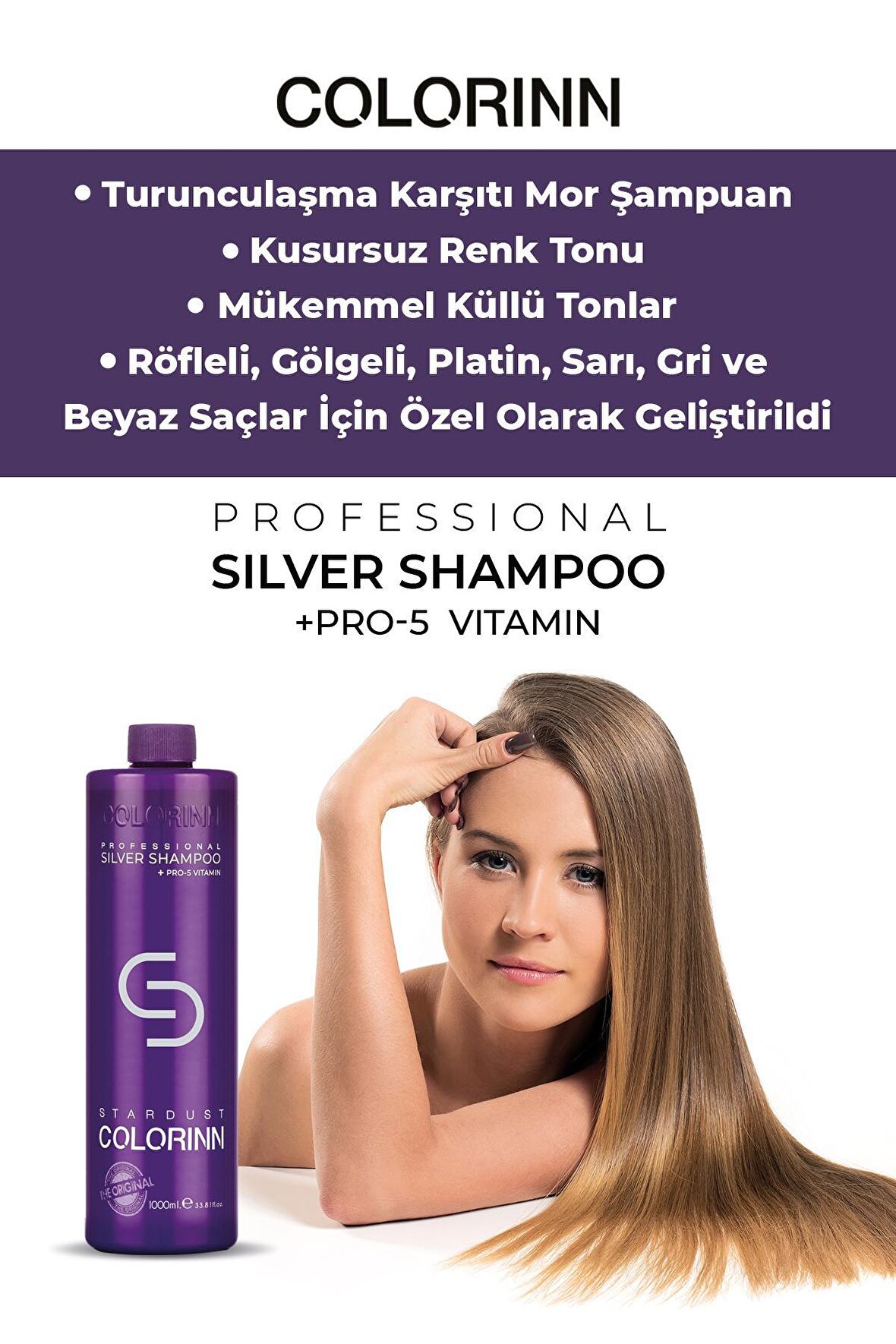 Colorinn Tüm Saçlar İçin Parlaklık Verici Mor Şampuan 1000 ml