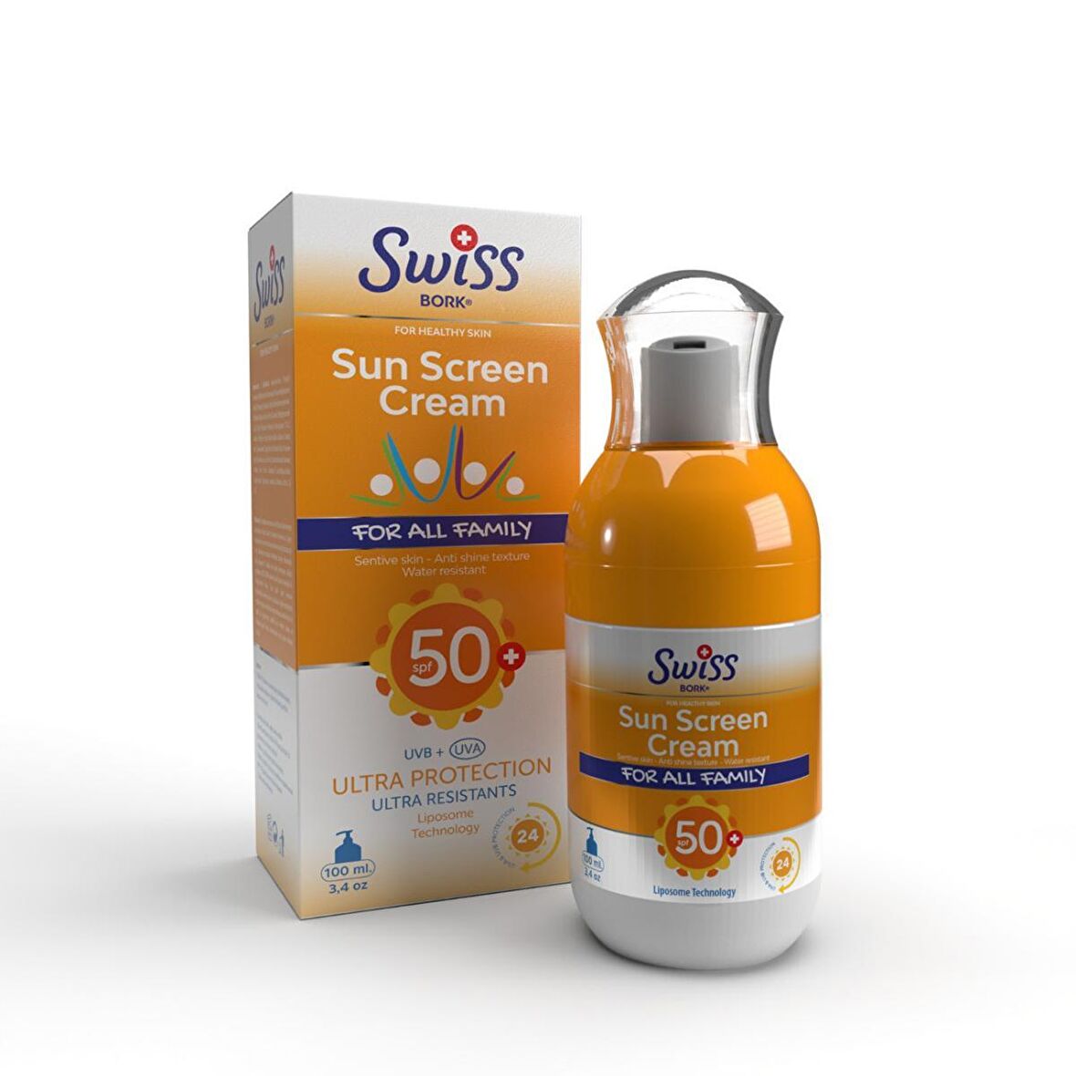 Swiss Sun Screen 50+ Faktör Leke Karşıtı Tüm Cilt Tipleri İçin RenksizGüneş Koruyucu Krem 100 ml