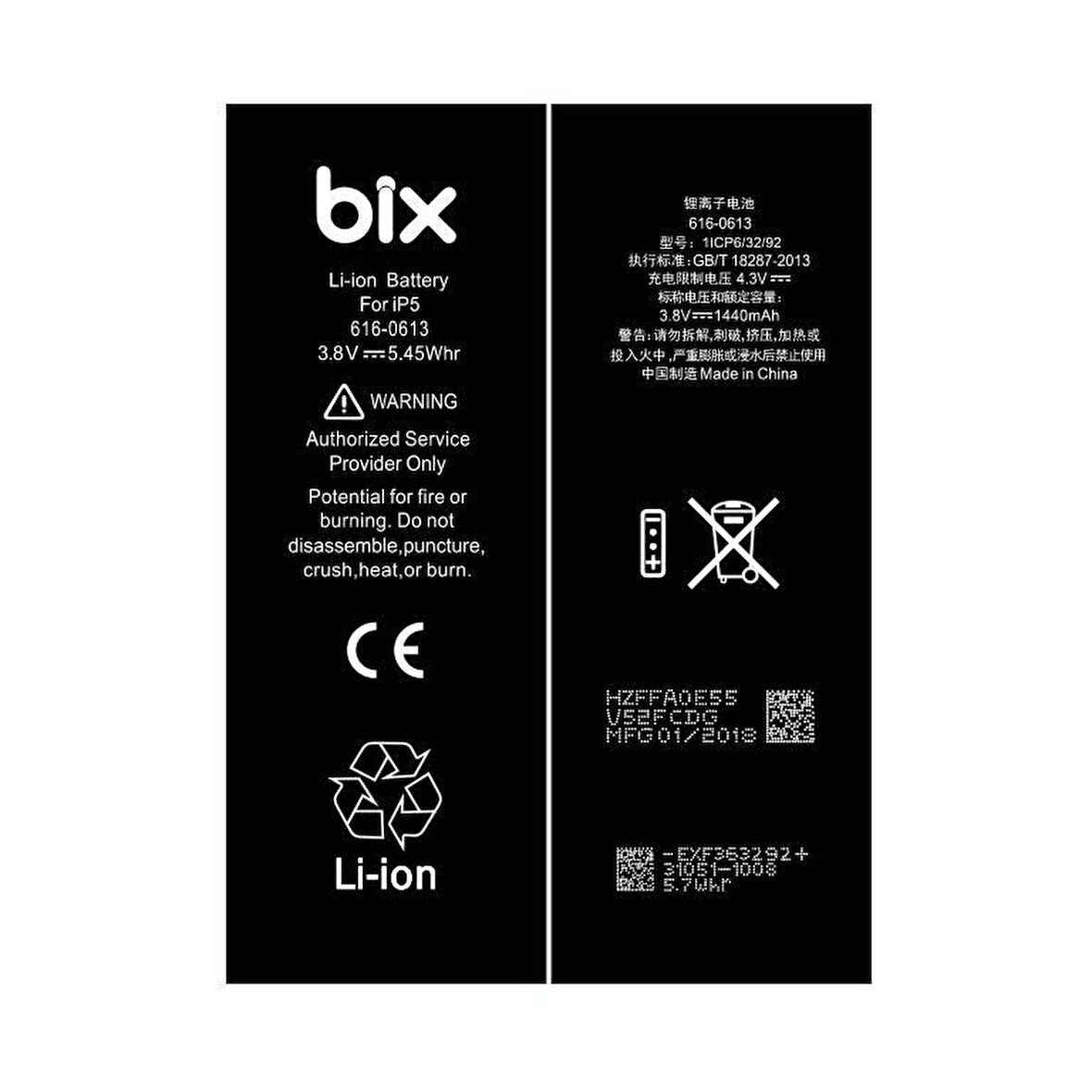 Bix Apple iPhone 5 için 1440mAh Batarya Pil ( Apple Uyumludur.)