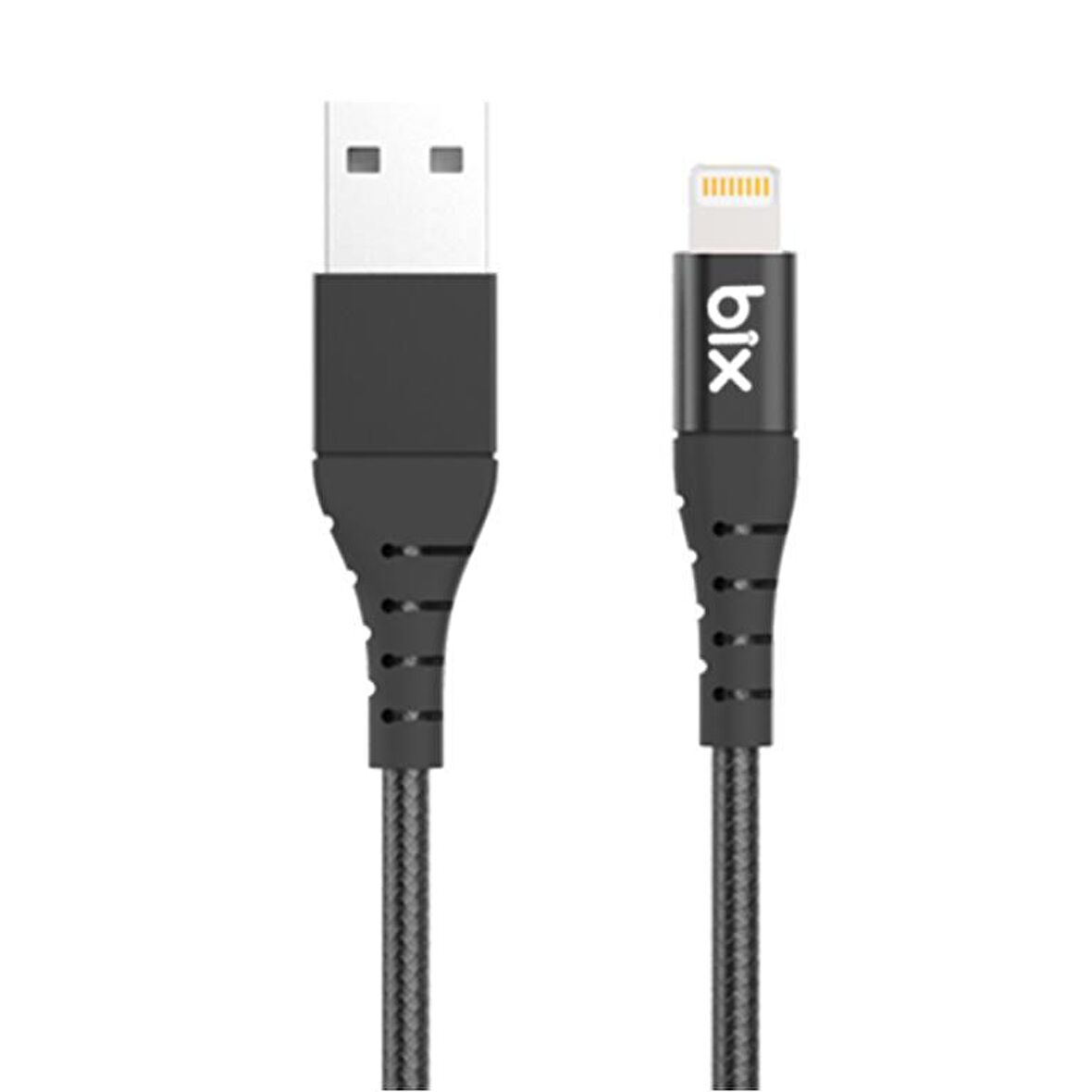 Bix Güçlendirimiş Apple Lightning Şarj ve Data Kablosu Siyah