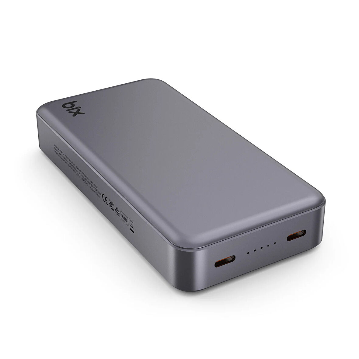 Bix PB205 20000mAh PD 20W Çift USB-C Portlu Hızlı Şarj Destekli Dayanıklı Metal Powerbank Koyu Gri