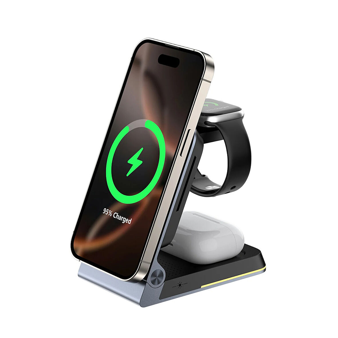 Bix BXMW5 3’ü 1 15W Kablosuz MagSafe Şarj Cihazı Katlanabilir Telefon TWS Kulaklık ve Akıllı Saat Uyumlu Manyetik