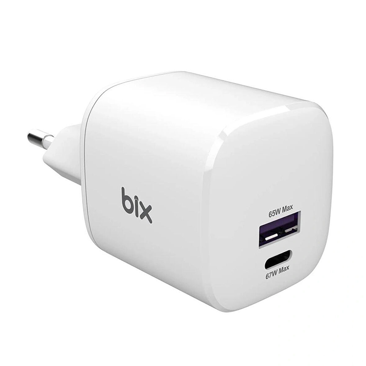 Bix SV67 67W GaN SuperVooc 2.0 Type-C ve USB-A Çift Bağlantı Noktalı Yüksek Hızlı Şarj Cihazı