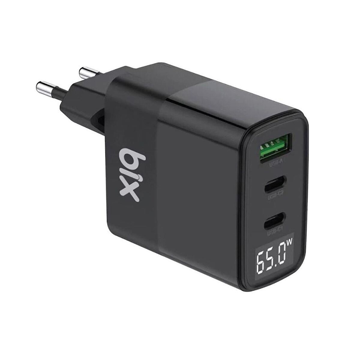 Bix Göstergeli Type-C 65 Watt Hızlı Şarj Aleti Siyah