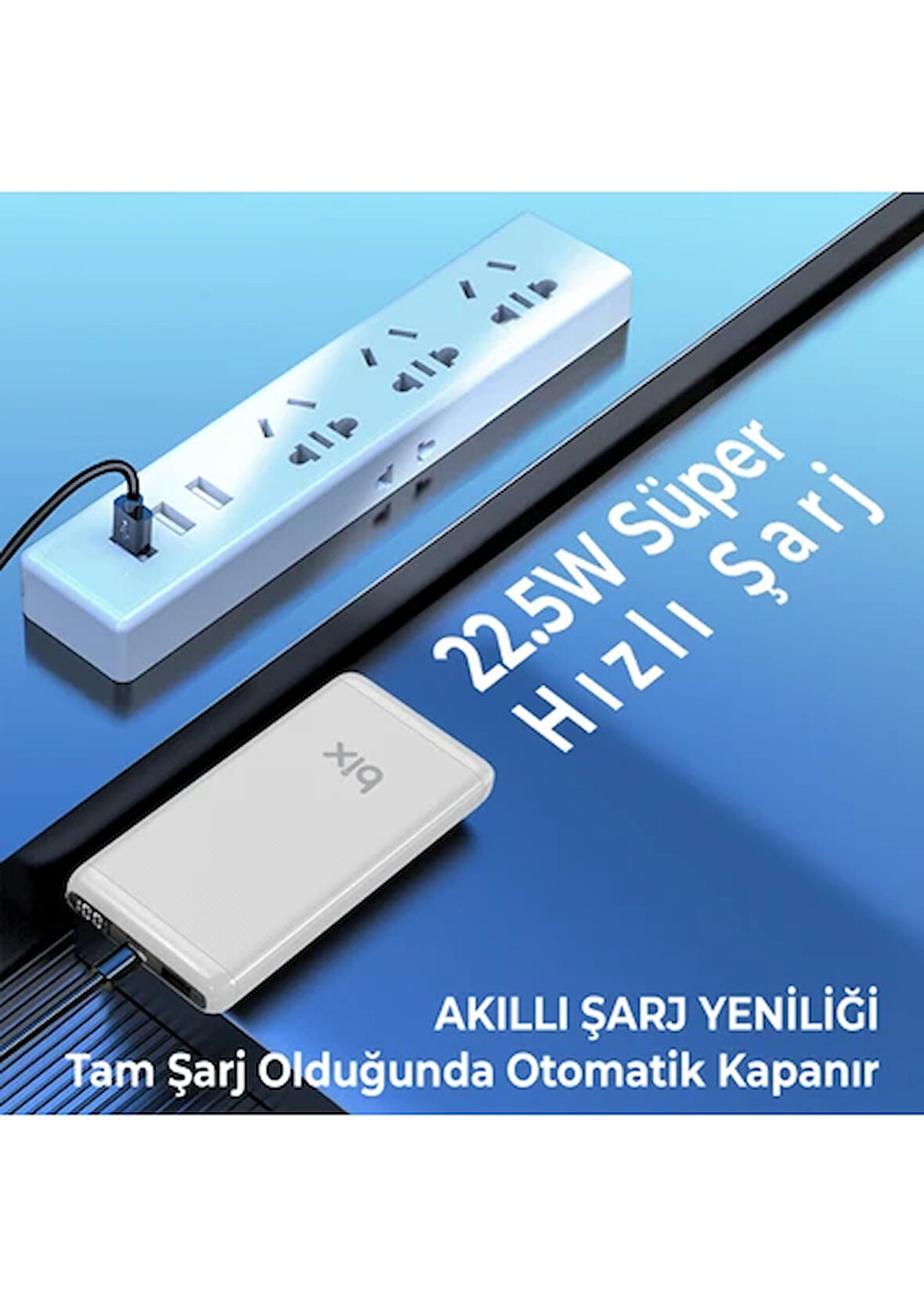Bix BXPB11 10000MAH 20W Pd Type-C ve Usb-A Scp 22.5W Qc 3.0 18W Çift Çıkışlı LED Ekranlı Powerbank Beyaz