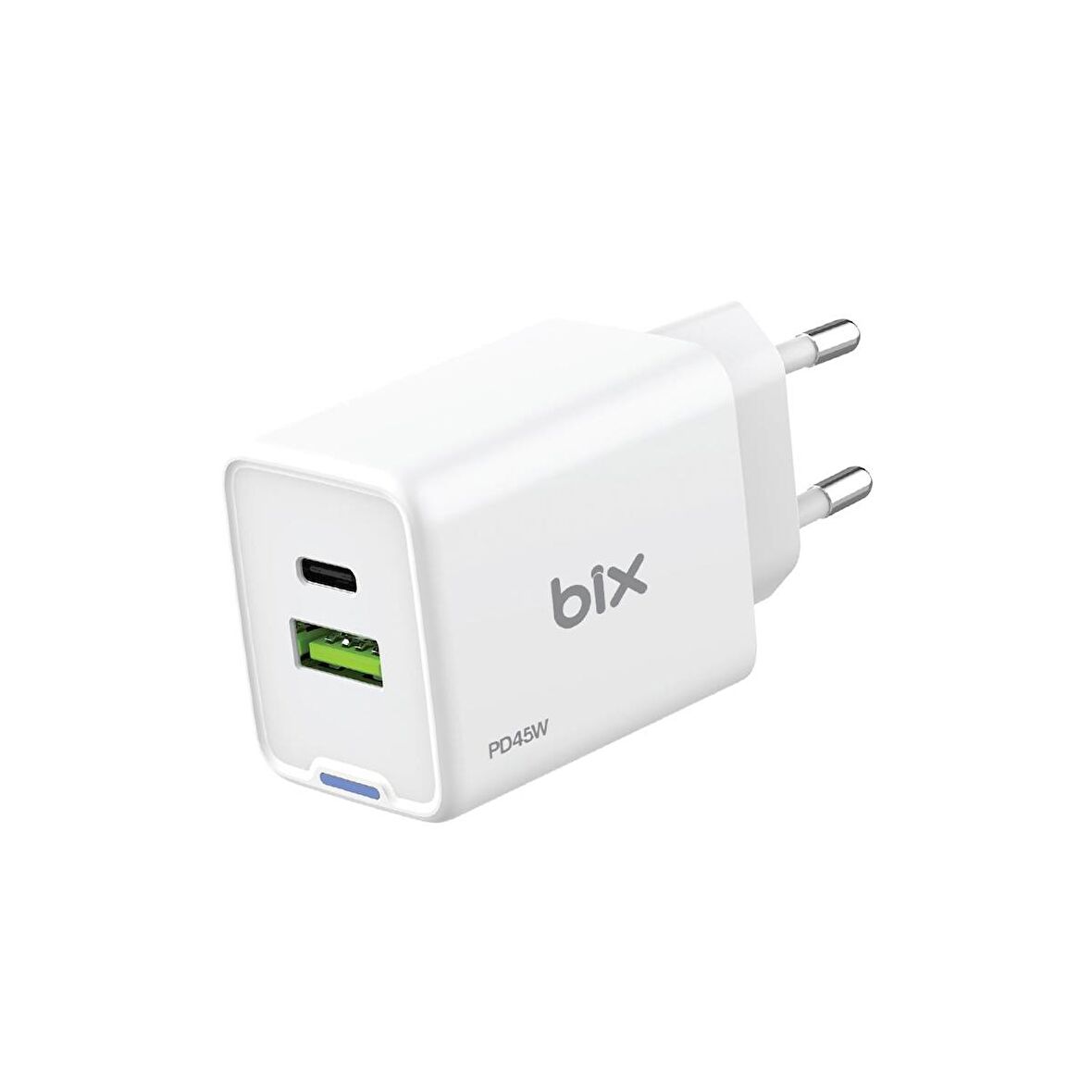 Bix BX2P46G 45W GaN USB-C + USB-A Şarj Aleti iPhone iPad PPS PD Type-C Hızlı Şarj Cihazı Beyaz