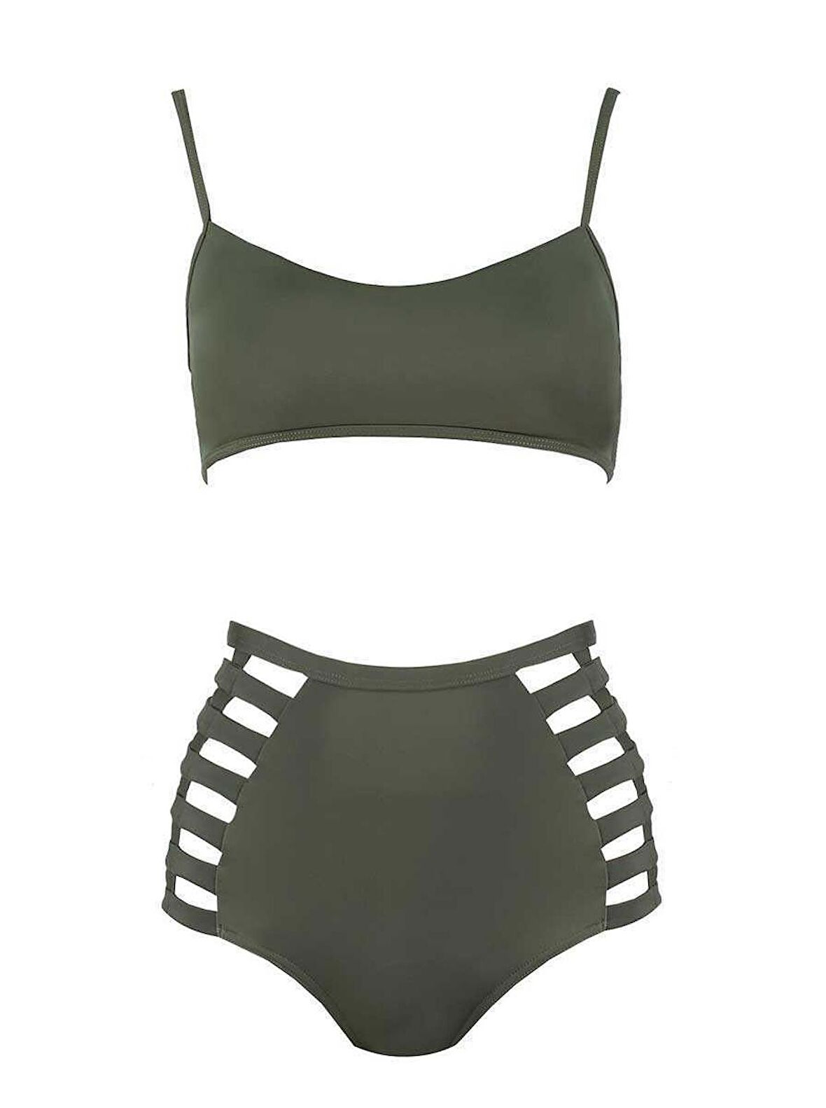 Cut Out Kesimli Bikini Mat Yeşil