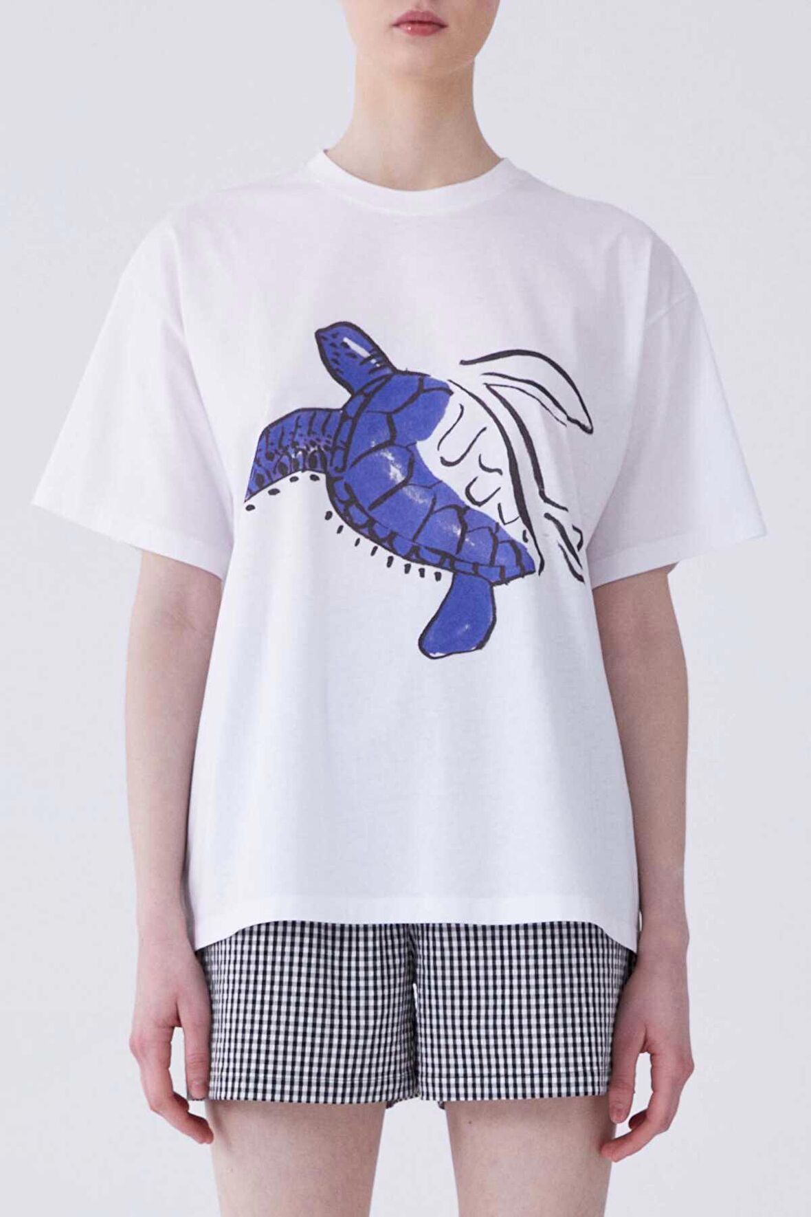 Kaplumbağa Desenli Kadın T-Shirt   Beyaz