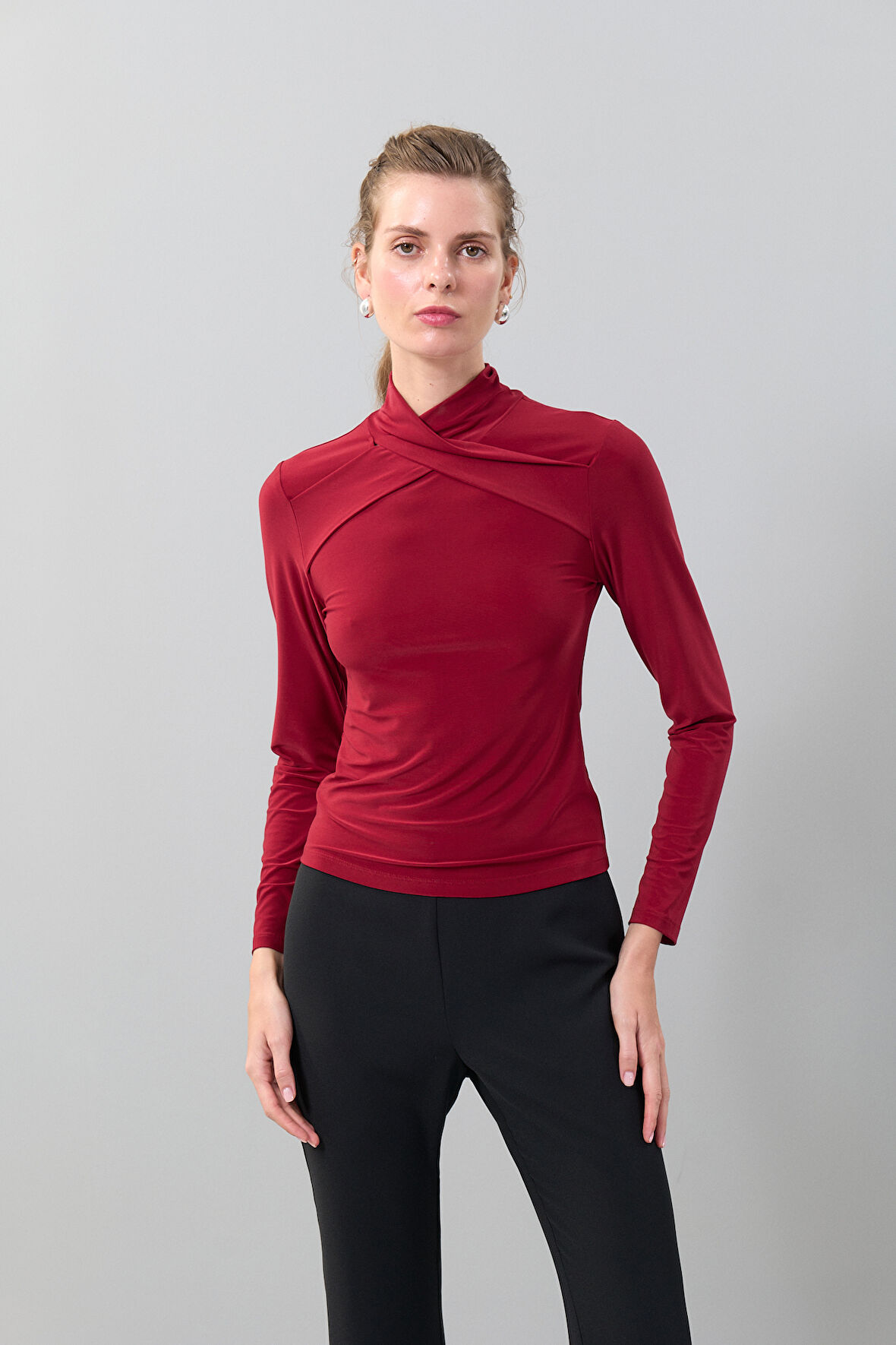 Düğüm Görünümlü Bluz Bordo