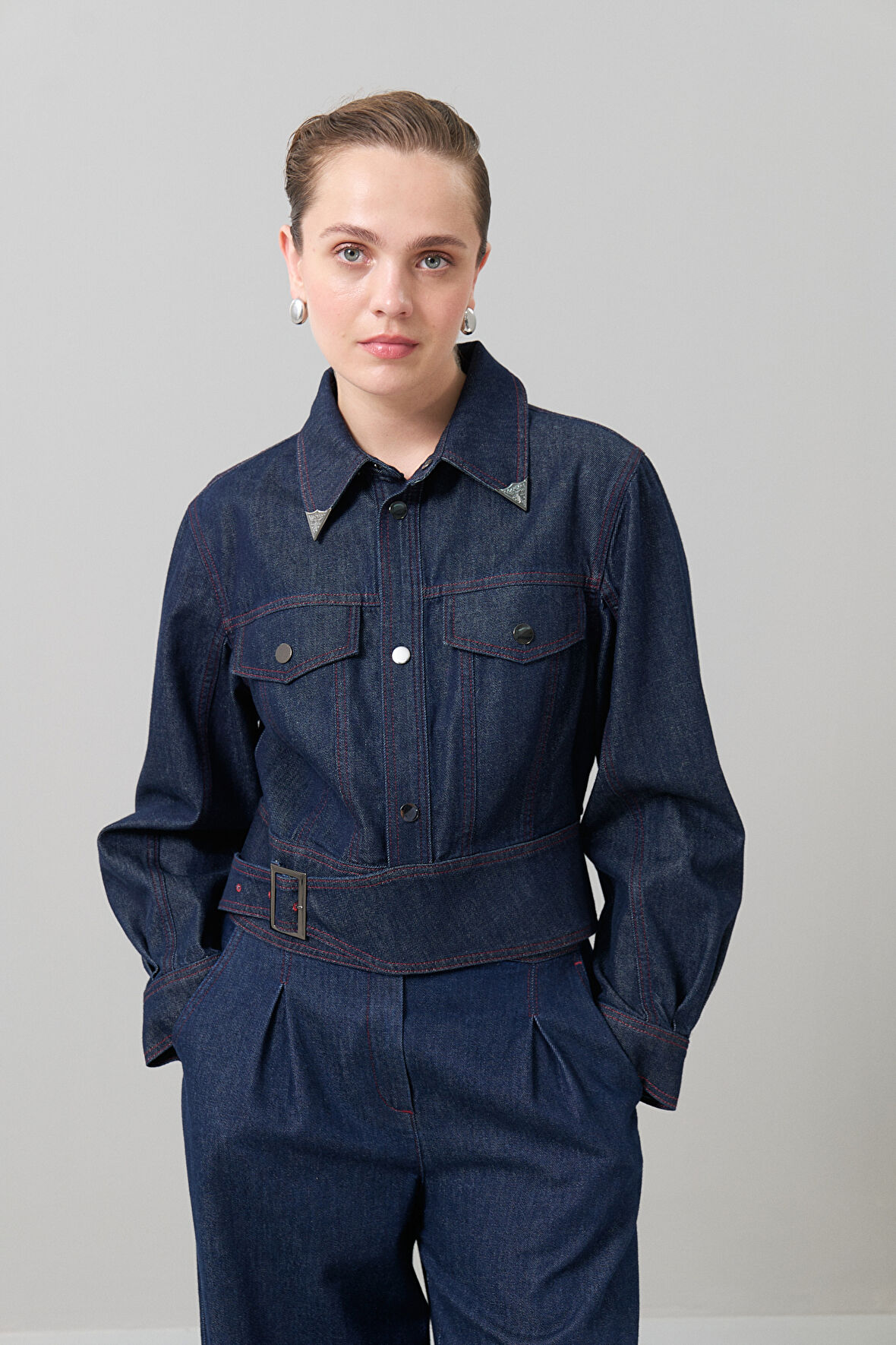Çıtçıtlı Denim Ceket Lacivert