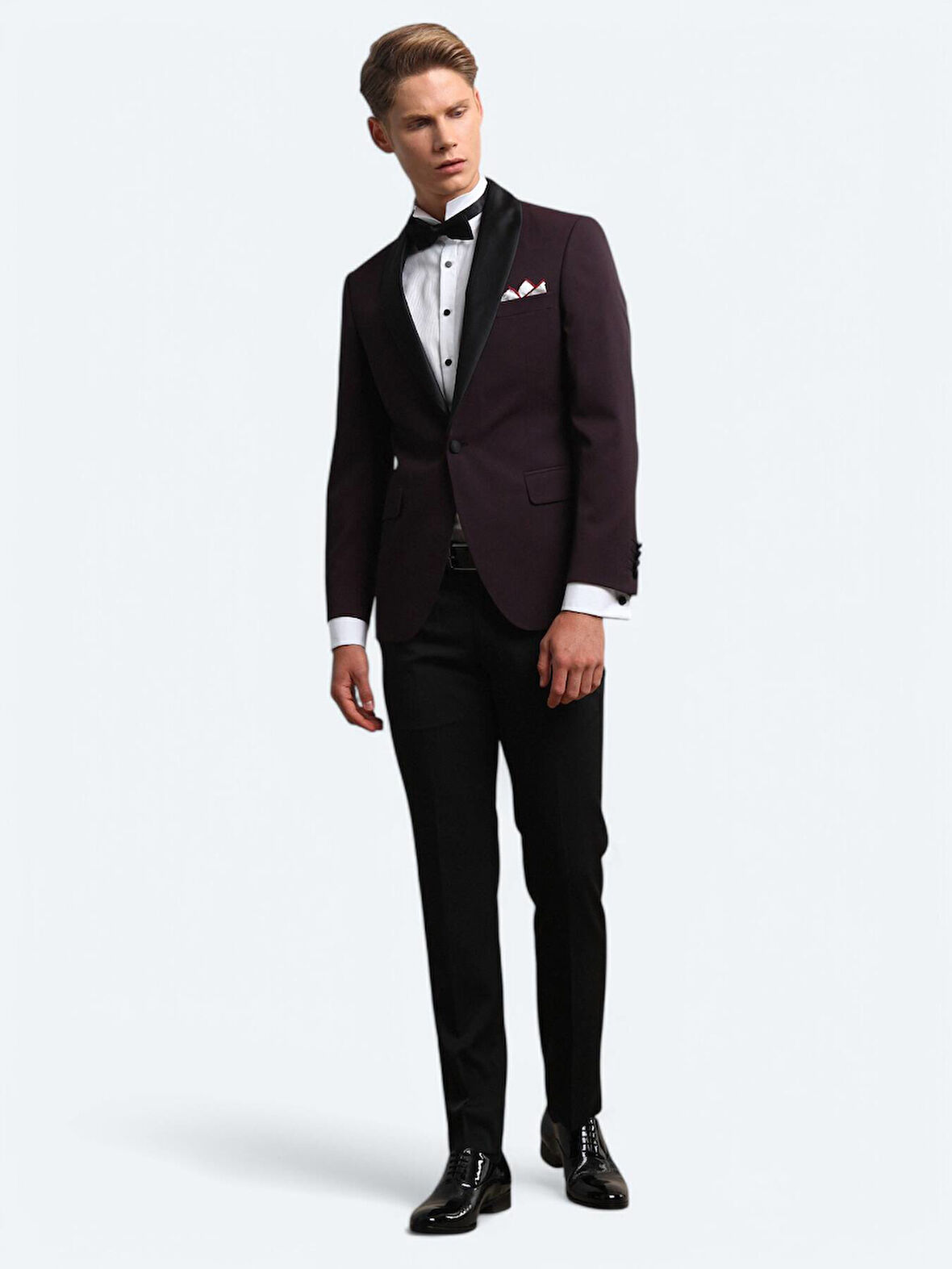 Bordo Slim Fit Şal Yaka Dokuma Smokin Takım Elbise