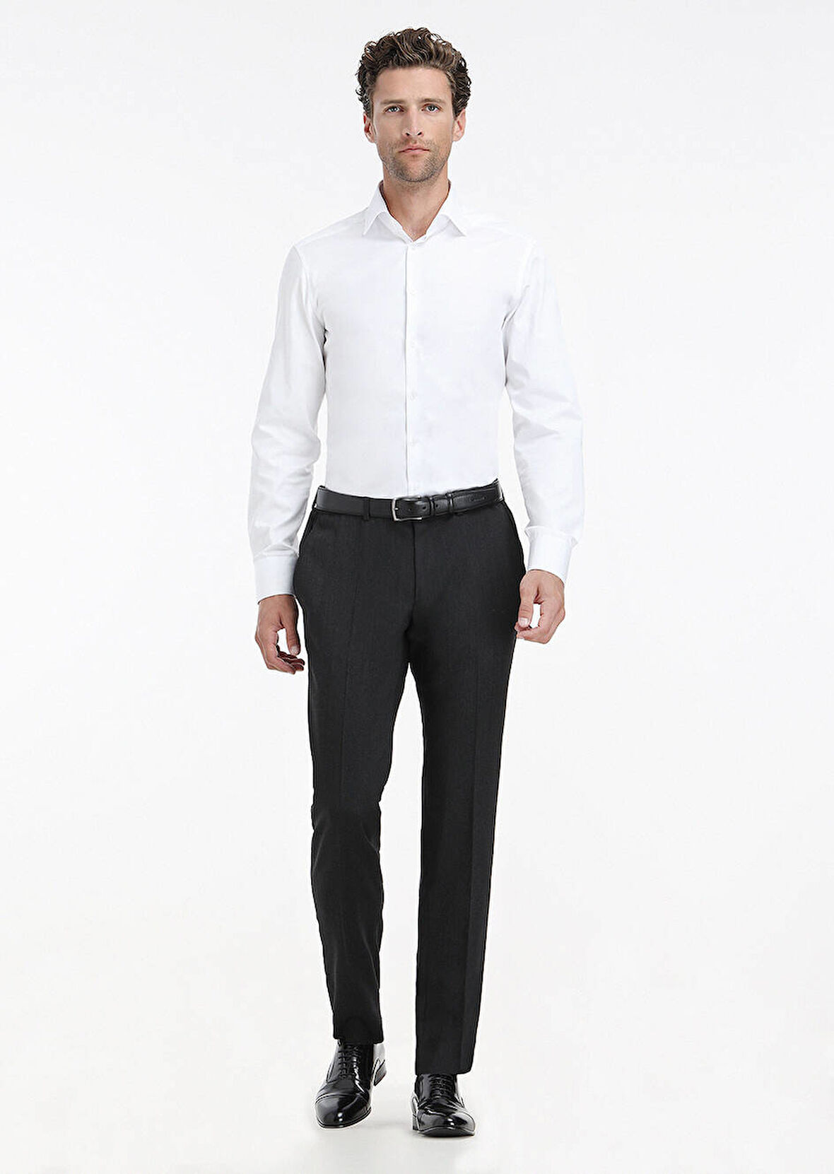 Beyaz Düz Slim Fit Dokuma Klasik %100 Pamuk Gömlek