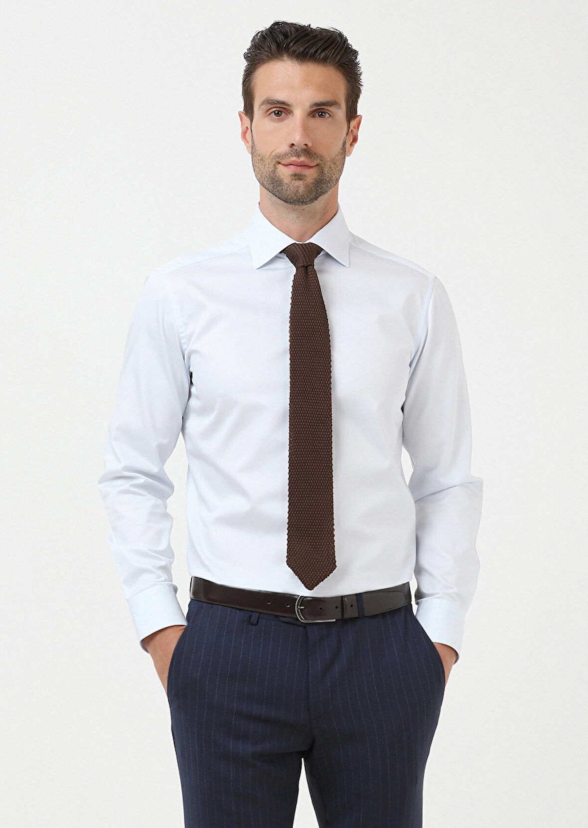 Açık Mavi Düz Slim Fit Dokuma Klasik %100 Pamuk Gömlek