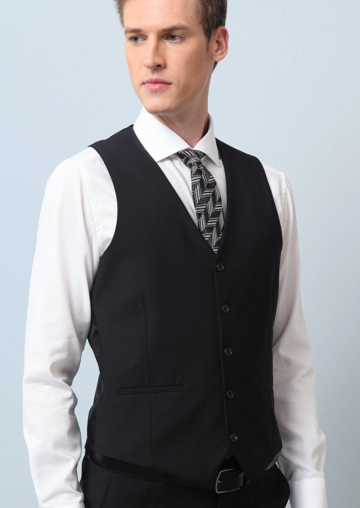 Siyah Slim Fit Kelebek Yaka Klasik Yelek