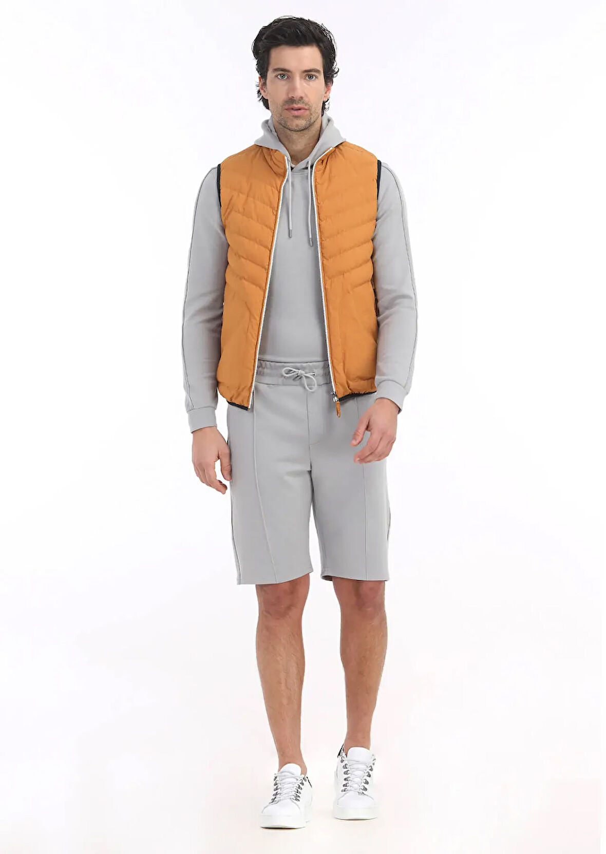 Turuncu Regular Fit Dik Yaka Casual Dokuma Spor Yelek