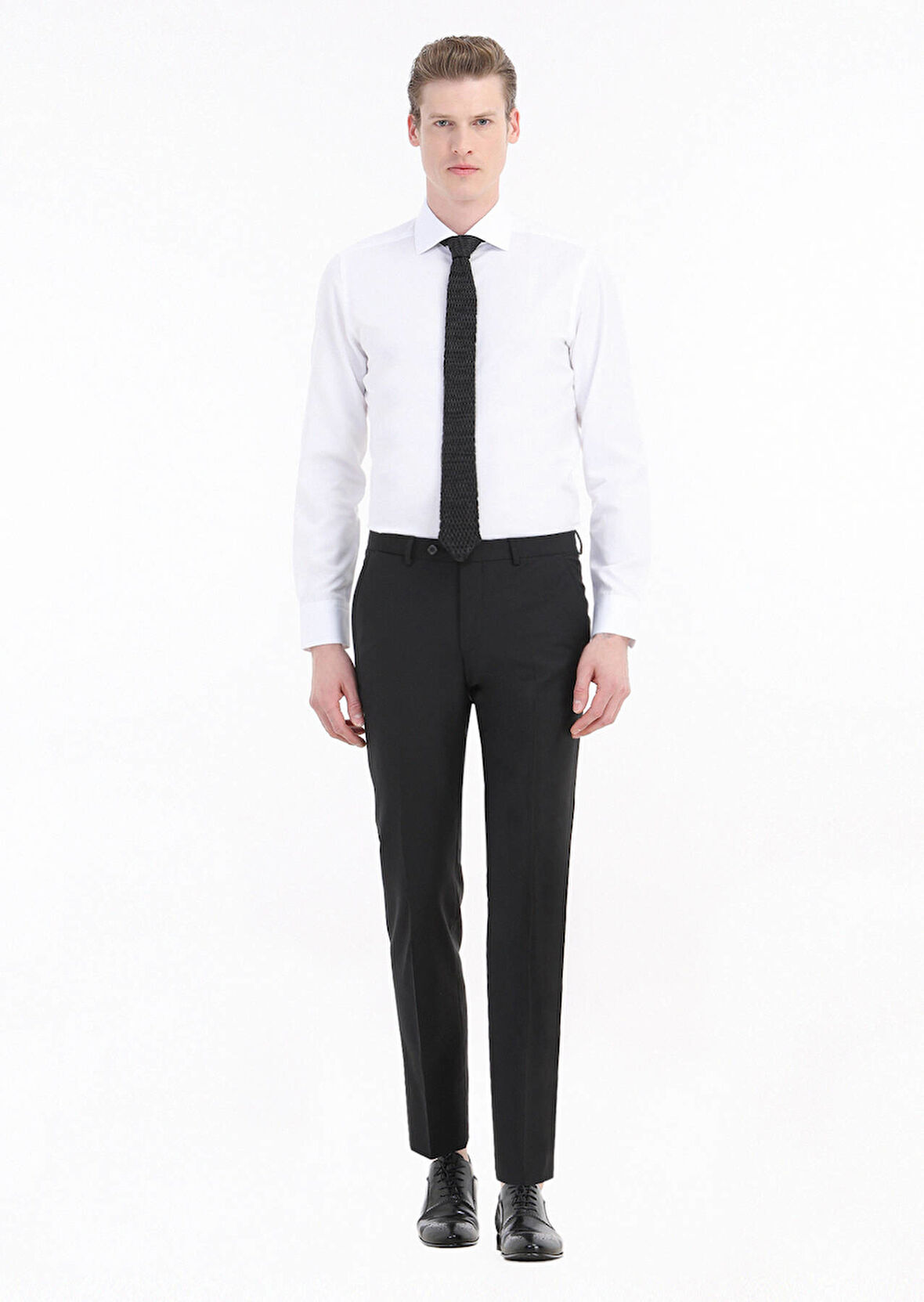Beyaz Düz Slim Fit Dokuma Klasik Pamuk Karışımlı Gömlek