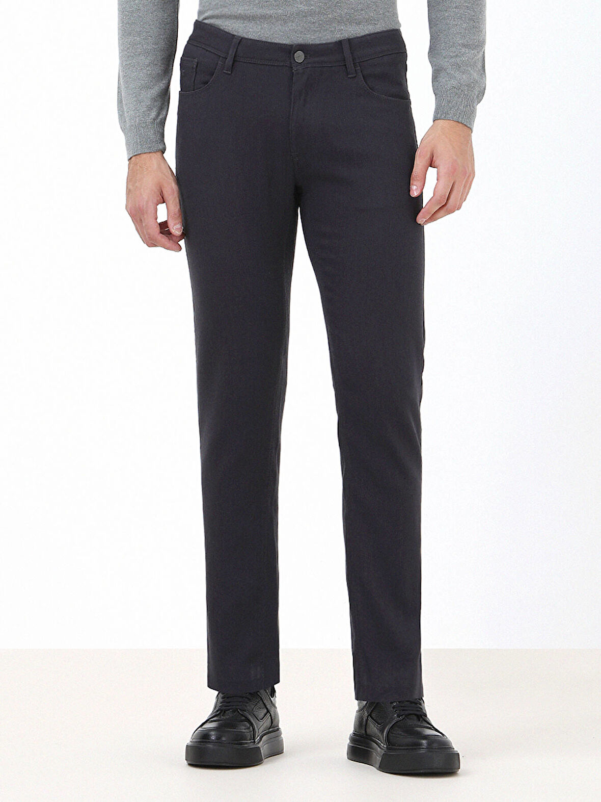 Antrasit Dokuma Slim Fit Casual Pamuk Karışımlı Pantolon
