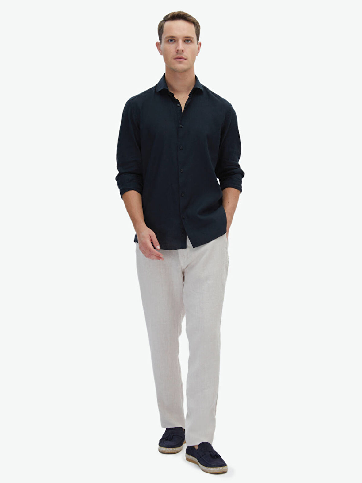 Siyah Düz Regular Fit Dokuma Casual Pamuk Karışımlı Gömlek