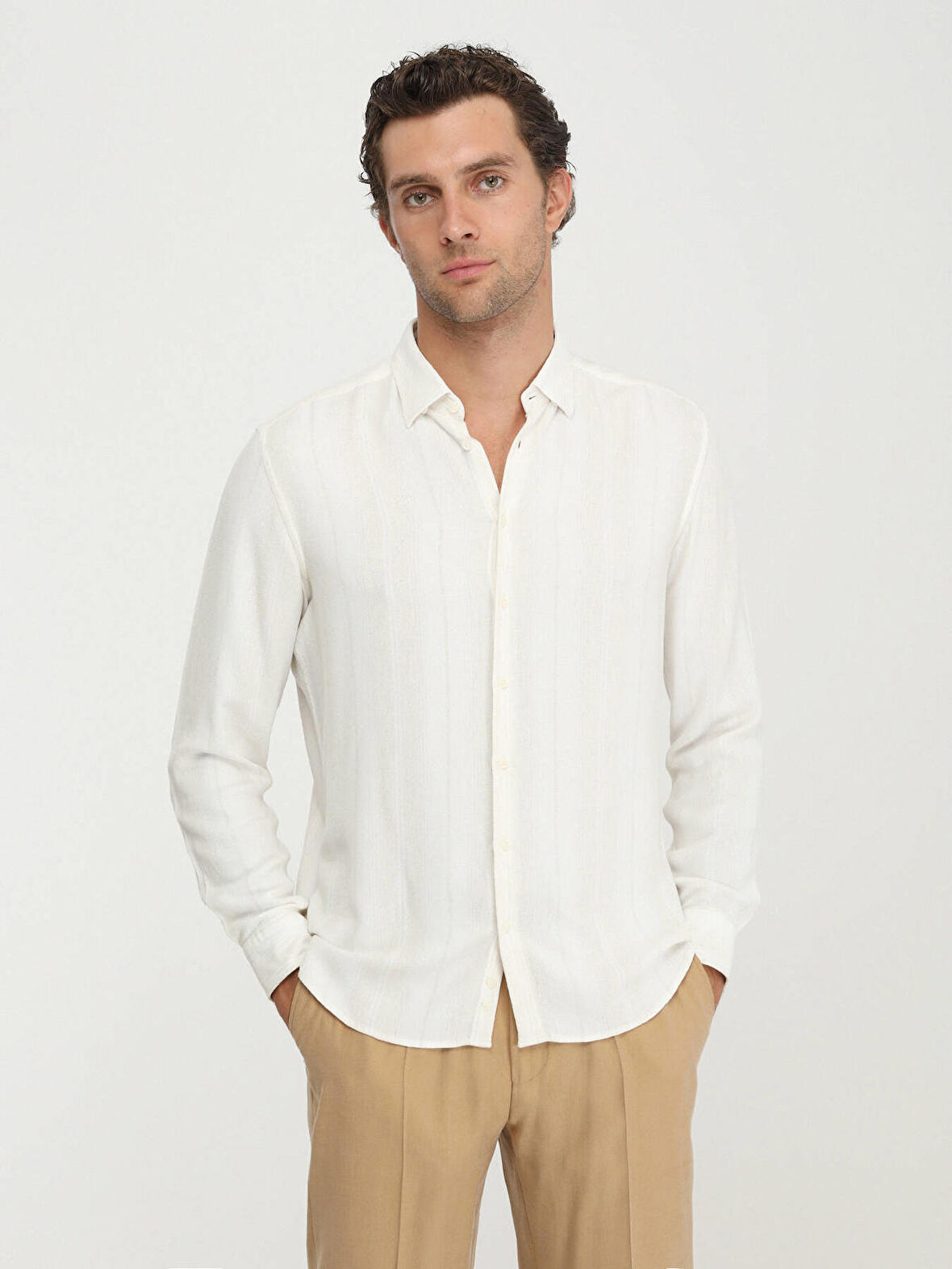 Kip Regular Fit Uzun Kollu Bej Erkek Gömlek GM-4599