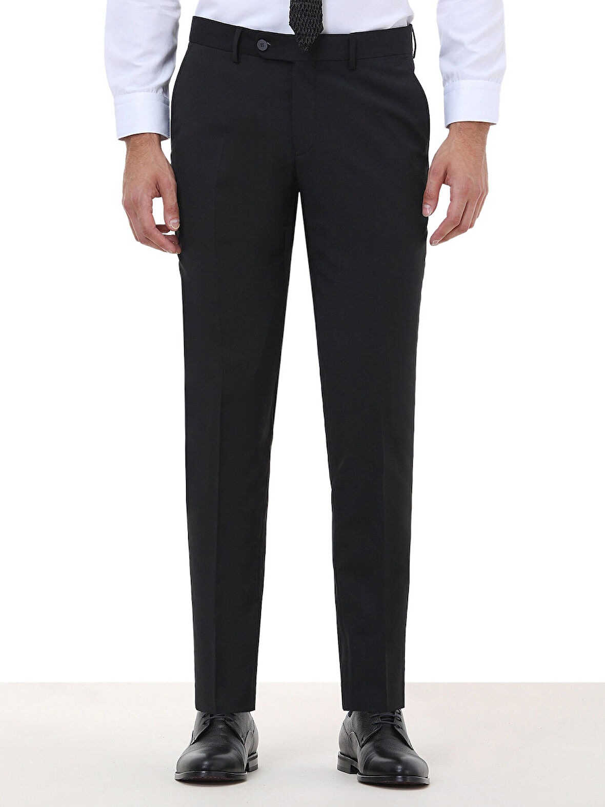 Siyah Düz Dokuma Slim Fit Klasik Yün Karışımlı Pantolon