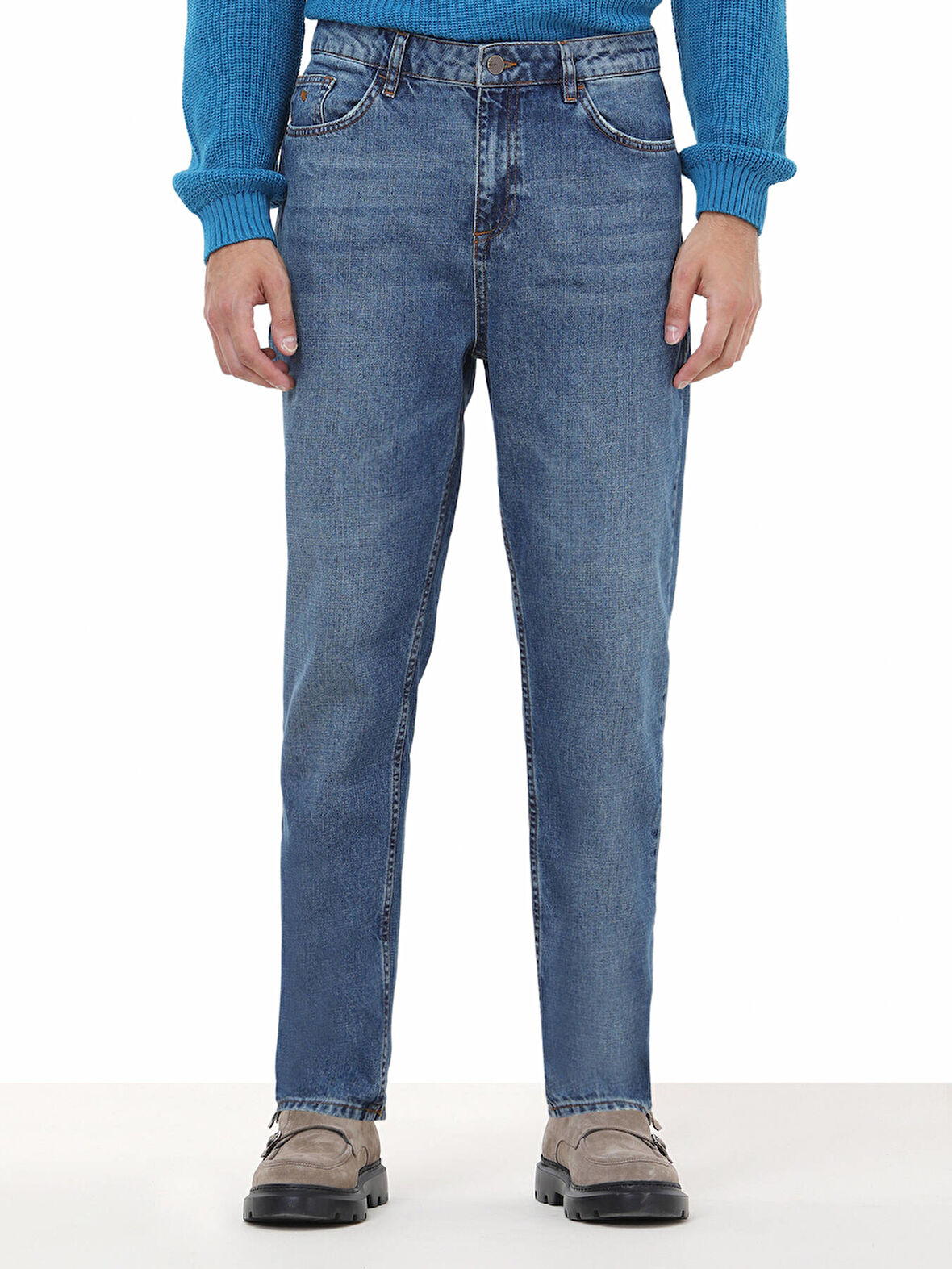 Lacivert Carrot Fit Denim Pamuk Karışımlı Pantolon