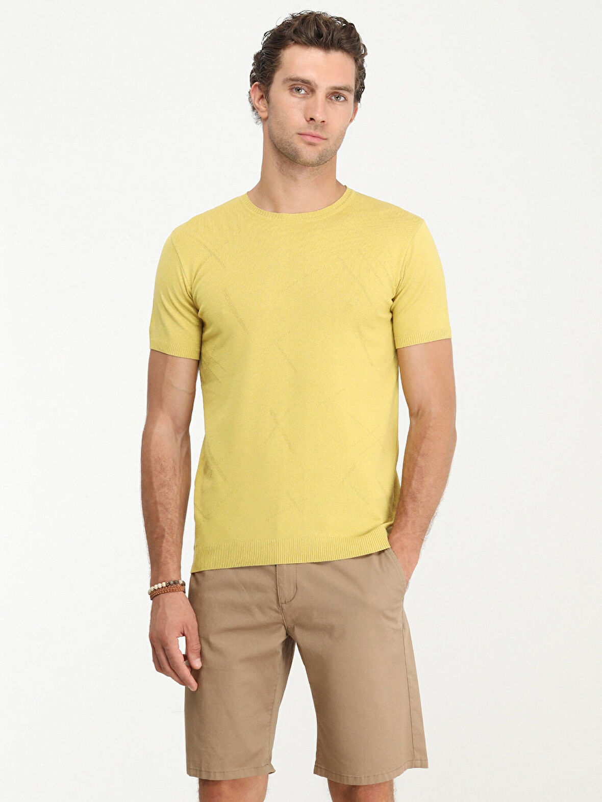 Hardal Bisiklet Yaka Jakarlı Triko